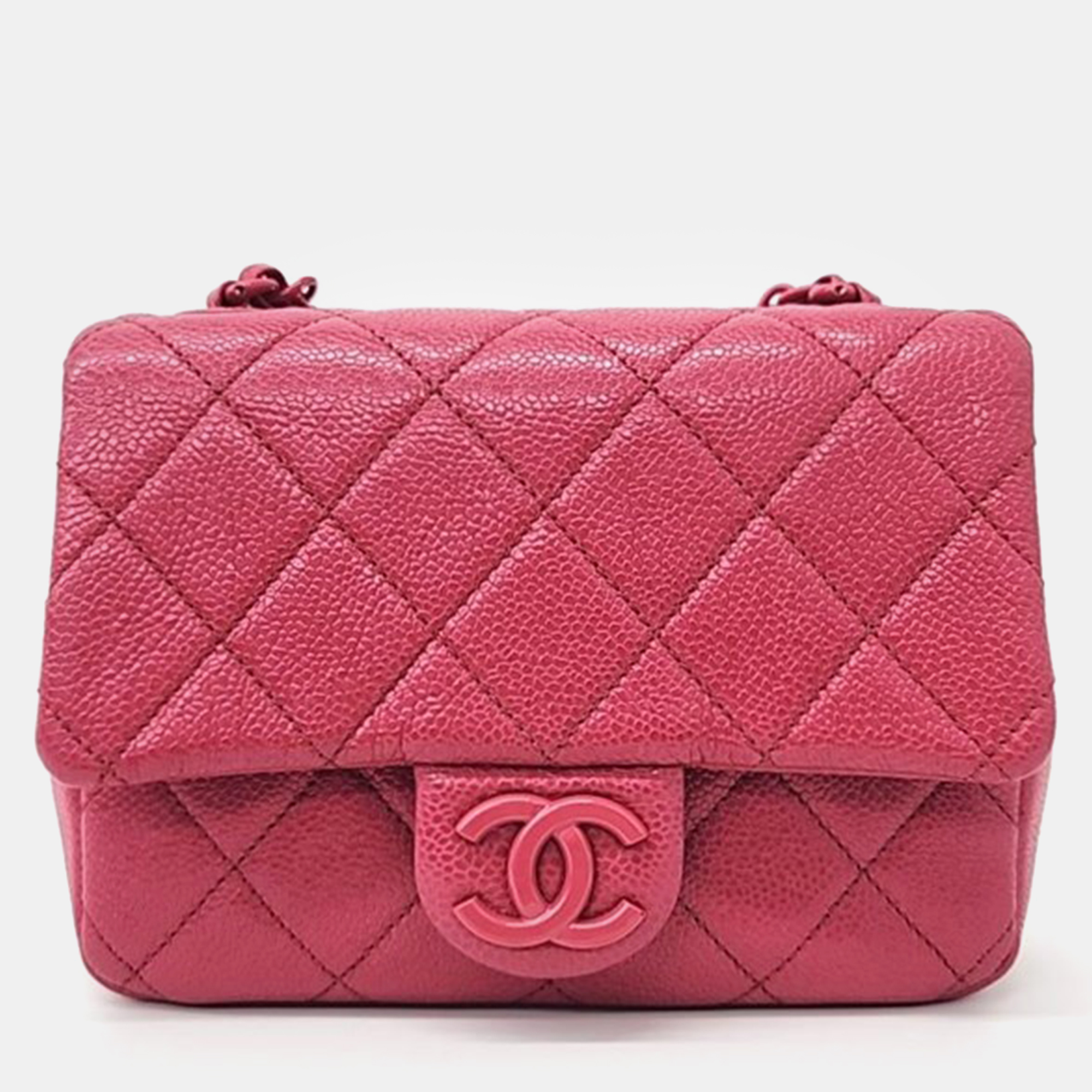 Chanel pink leather classic square mini flap shoulder bag