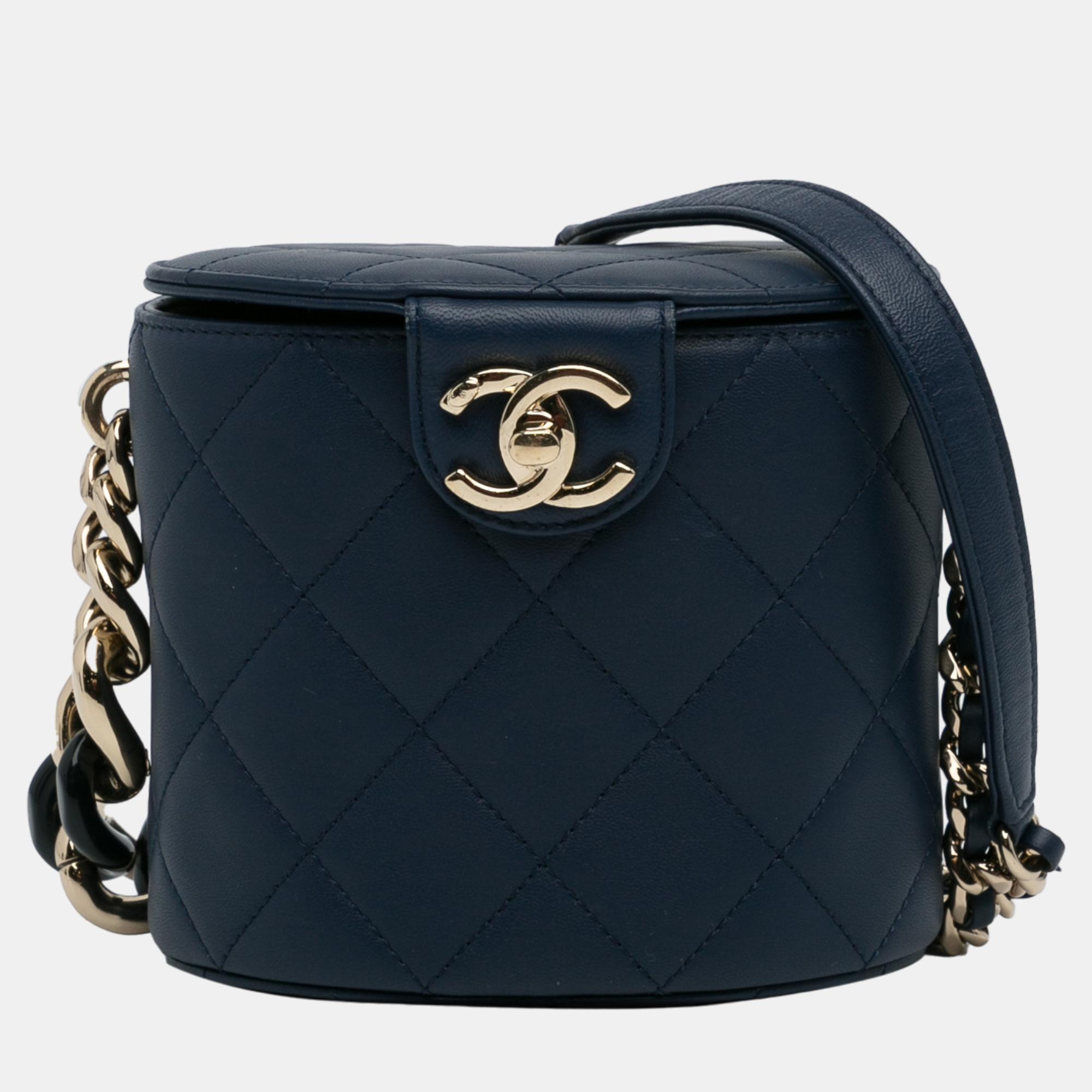 Chanel navy blue cc round vanity bag