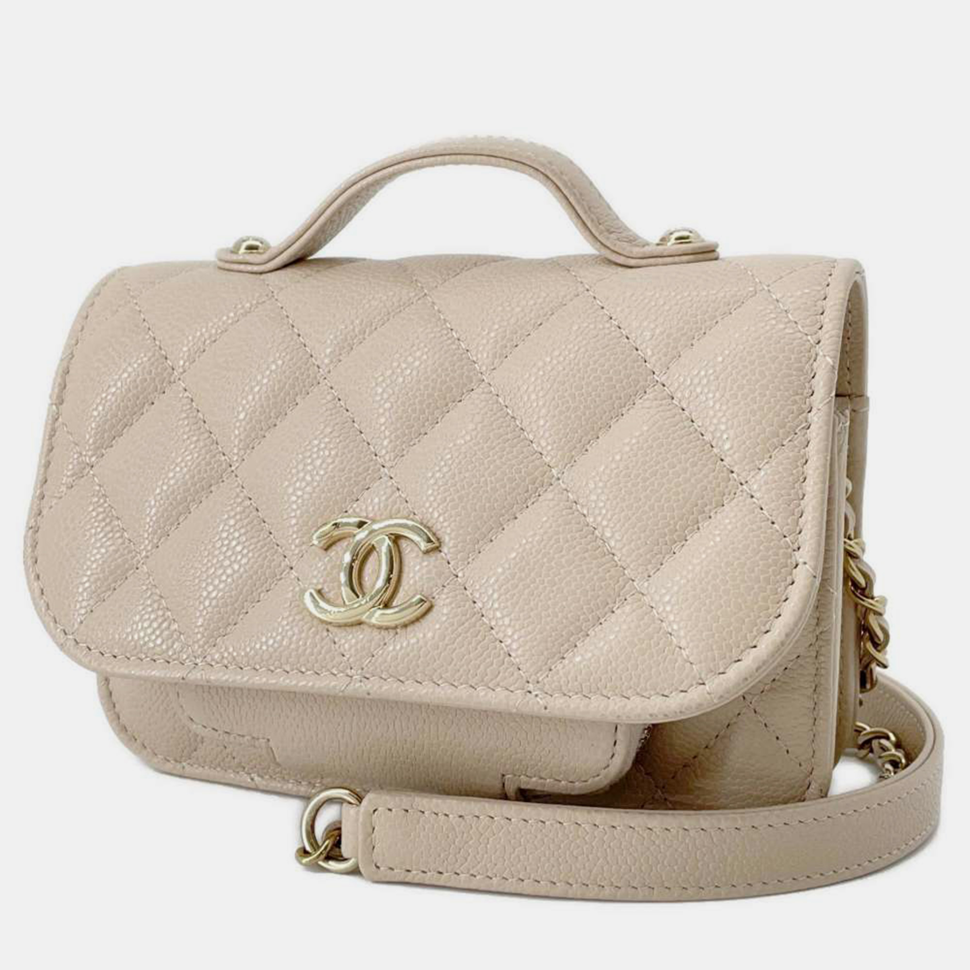 Chanel beige caviar leather business affinity flap bag