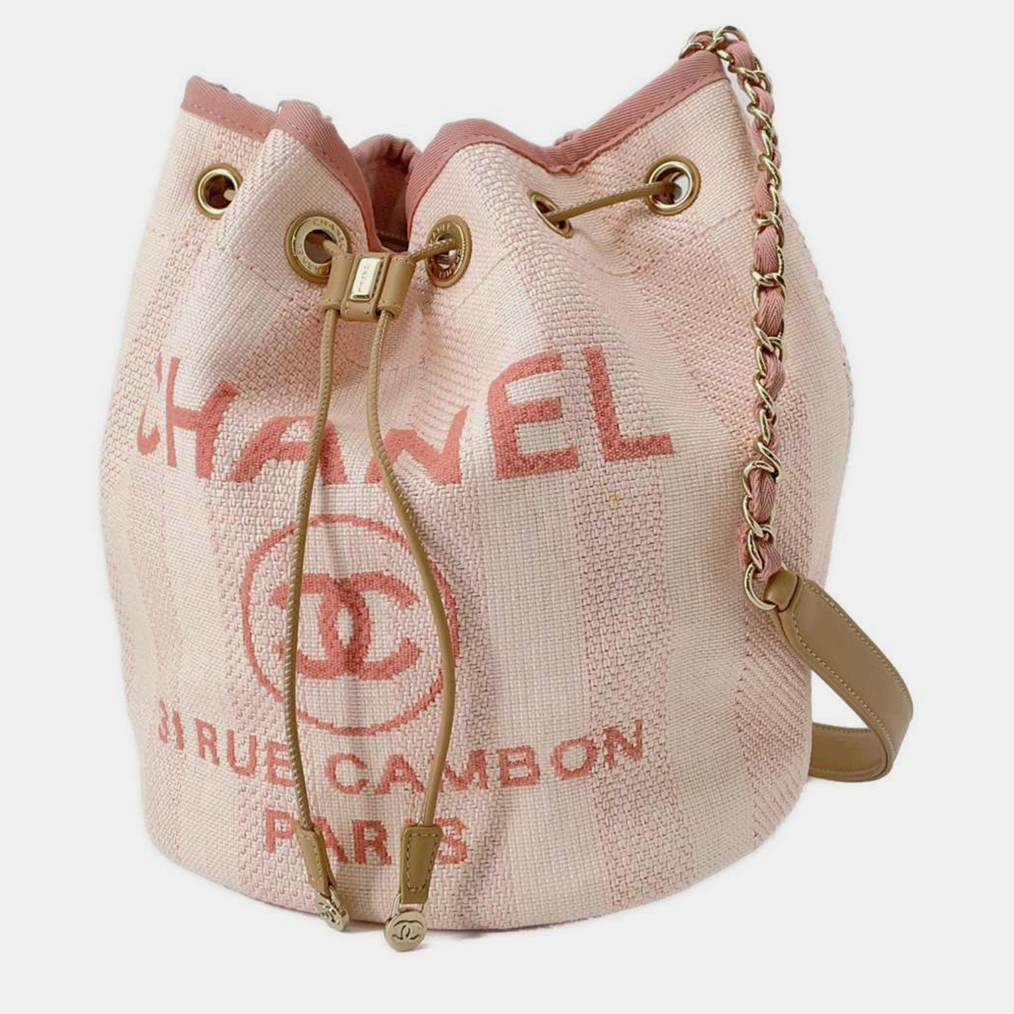 Chanel pink denim deauville drawstring bag