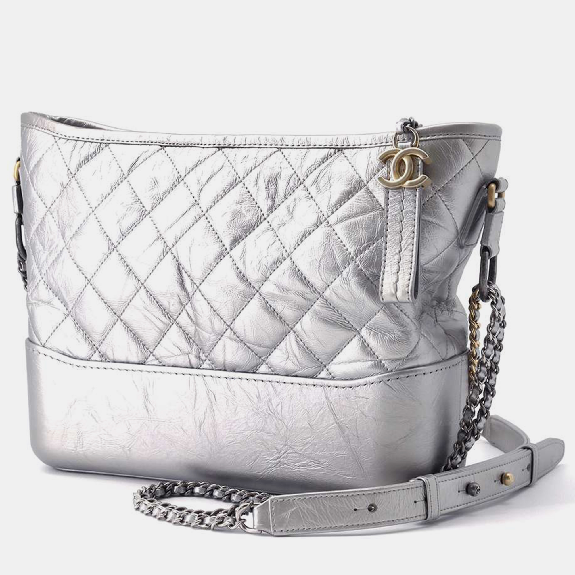 Chanel silver leather medium gabrielle hobo bag