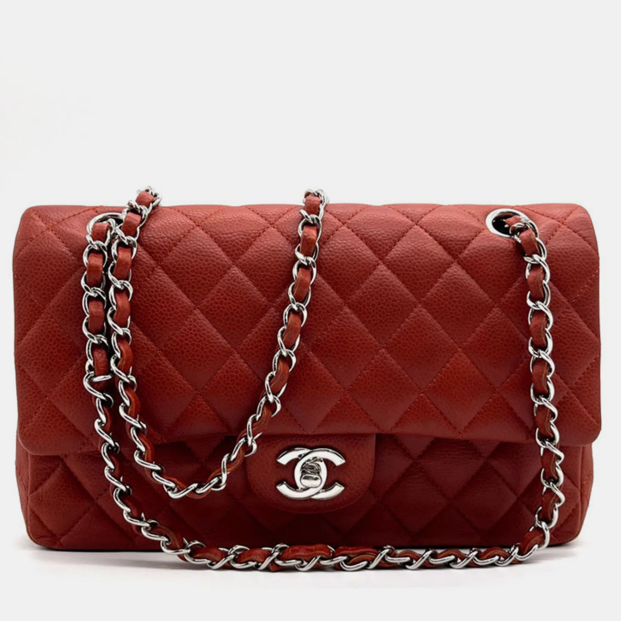 Chanel red lambskin leather medium classic double flap shoulder bags