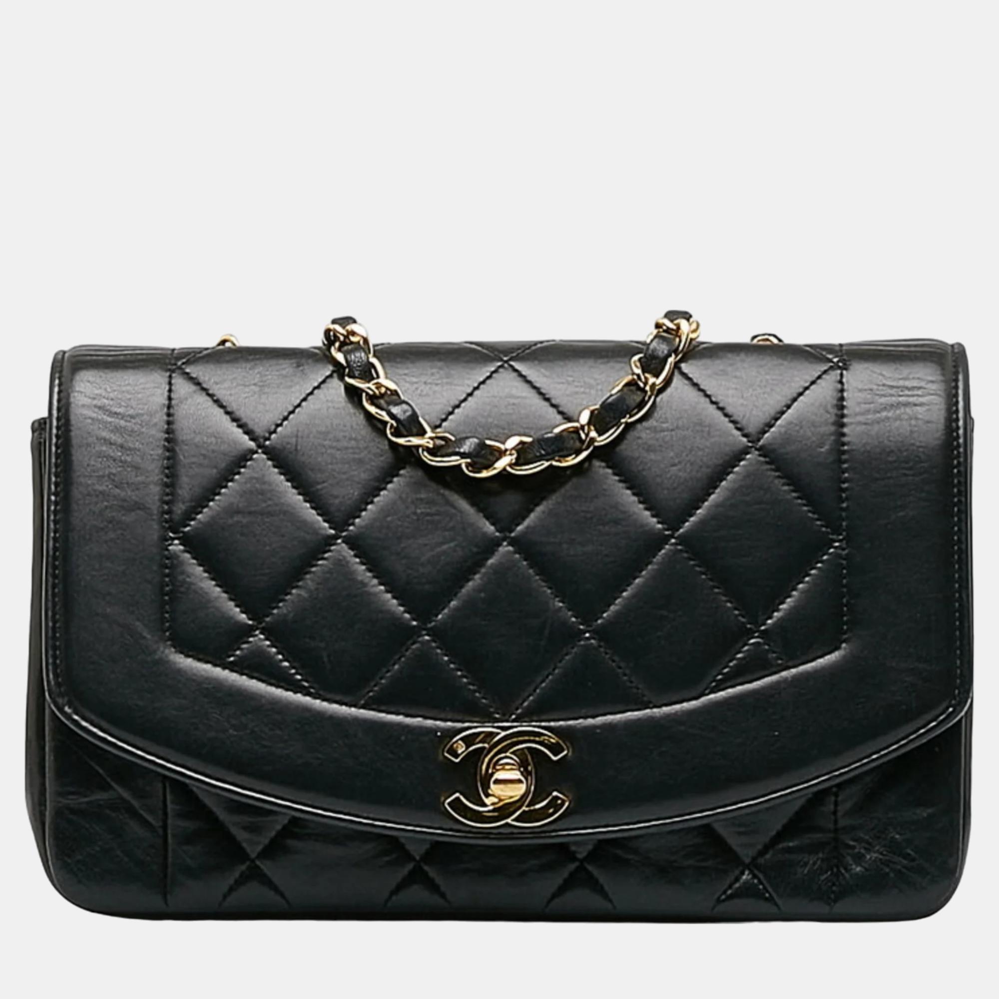 Chanel  black lambskin leather mini vintage diana flap bag