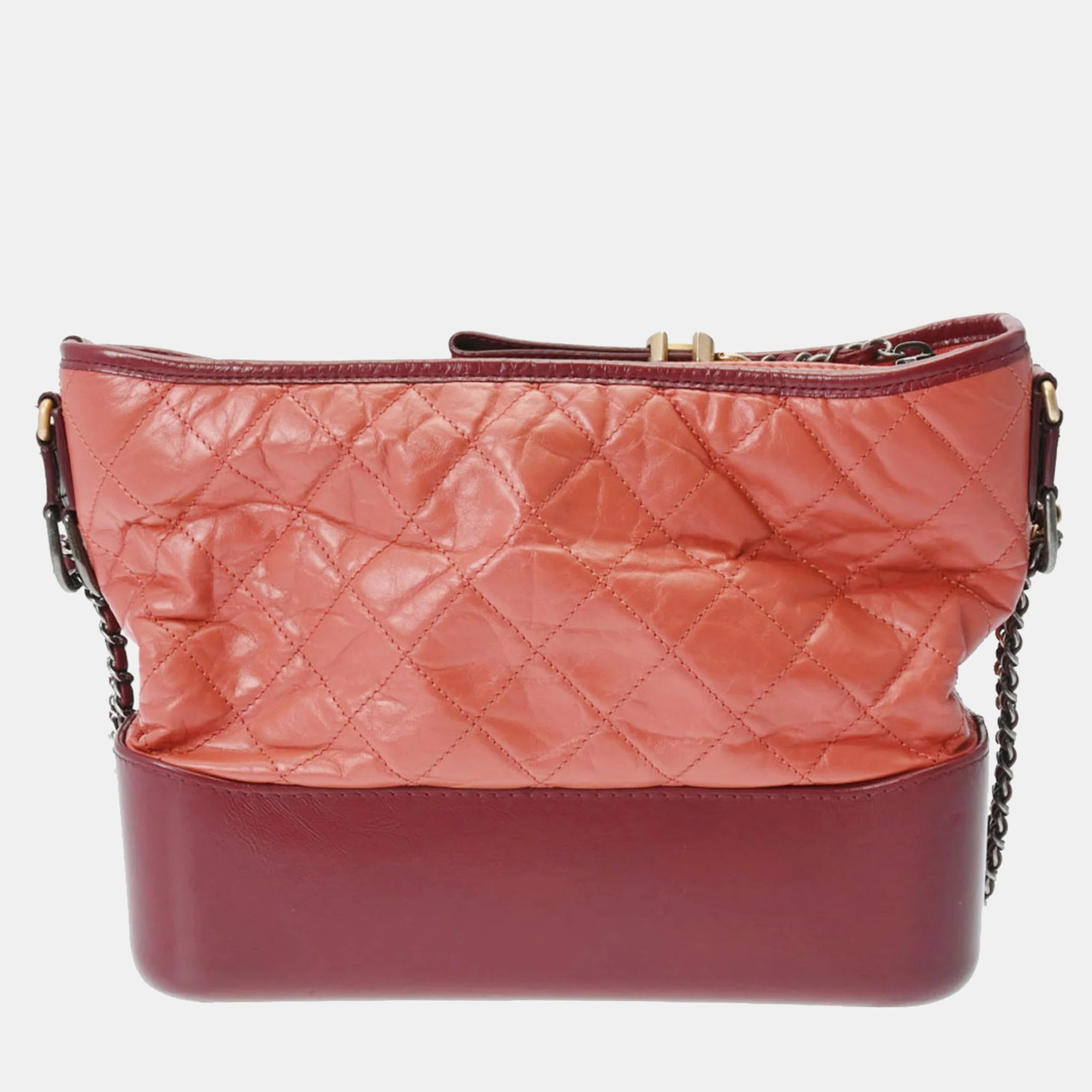 Chanel pink/bordeaux leather small gabrielle shoulder bags