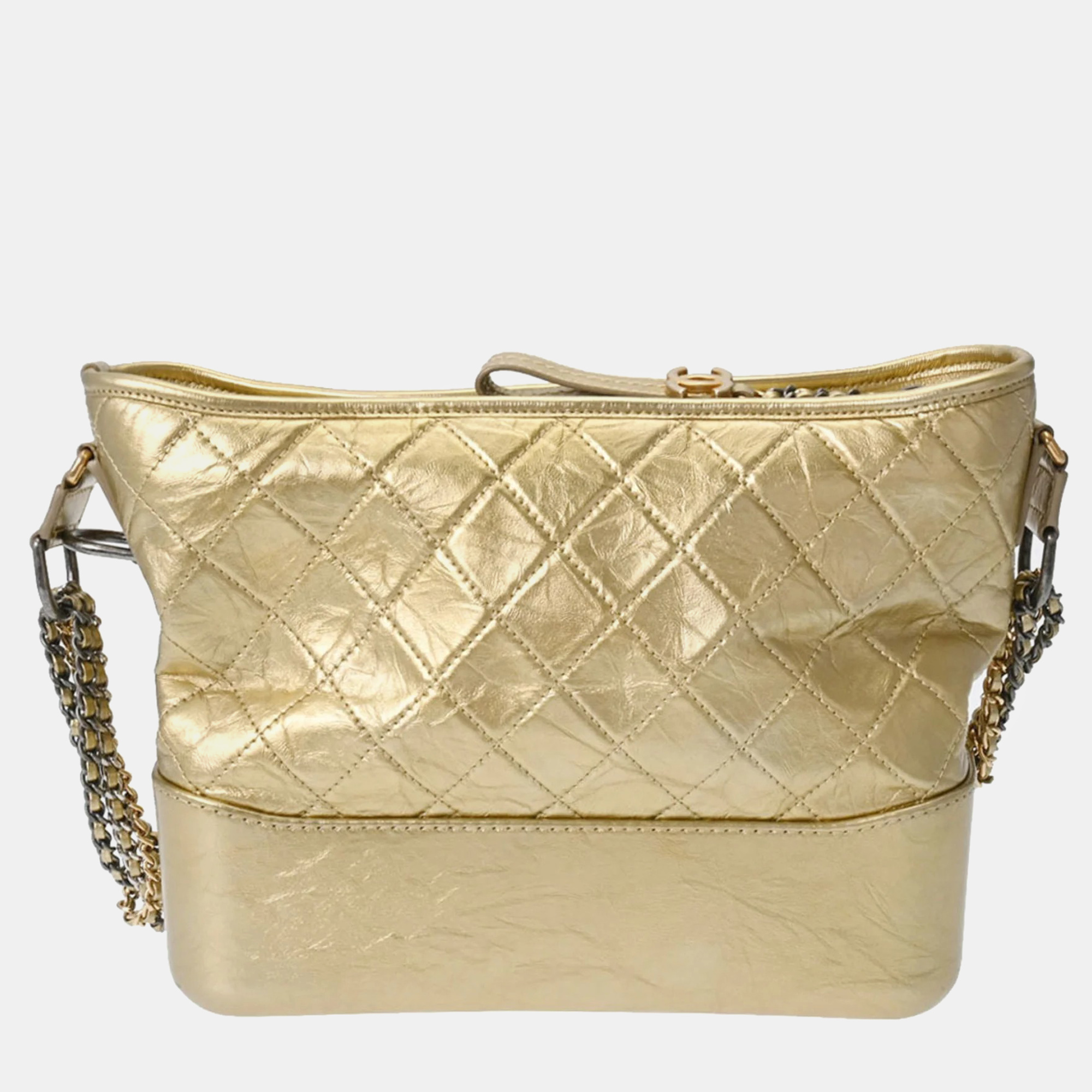 Chanel gold leather small gabrielle shoulder bags