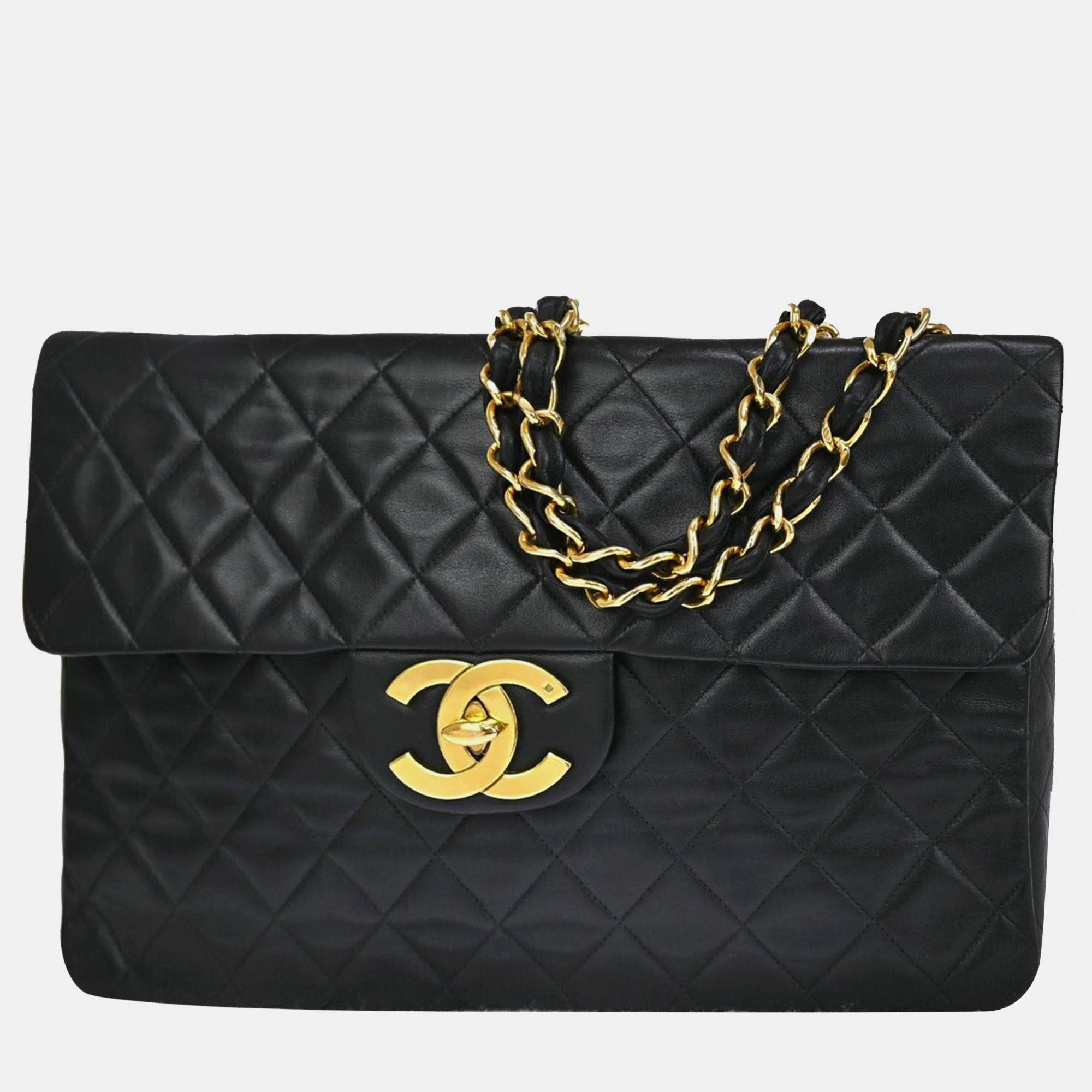 Chanel black leather maxi classic single flap bag