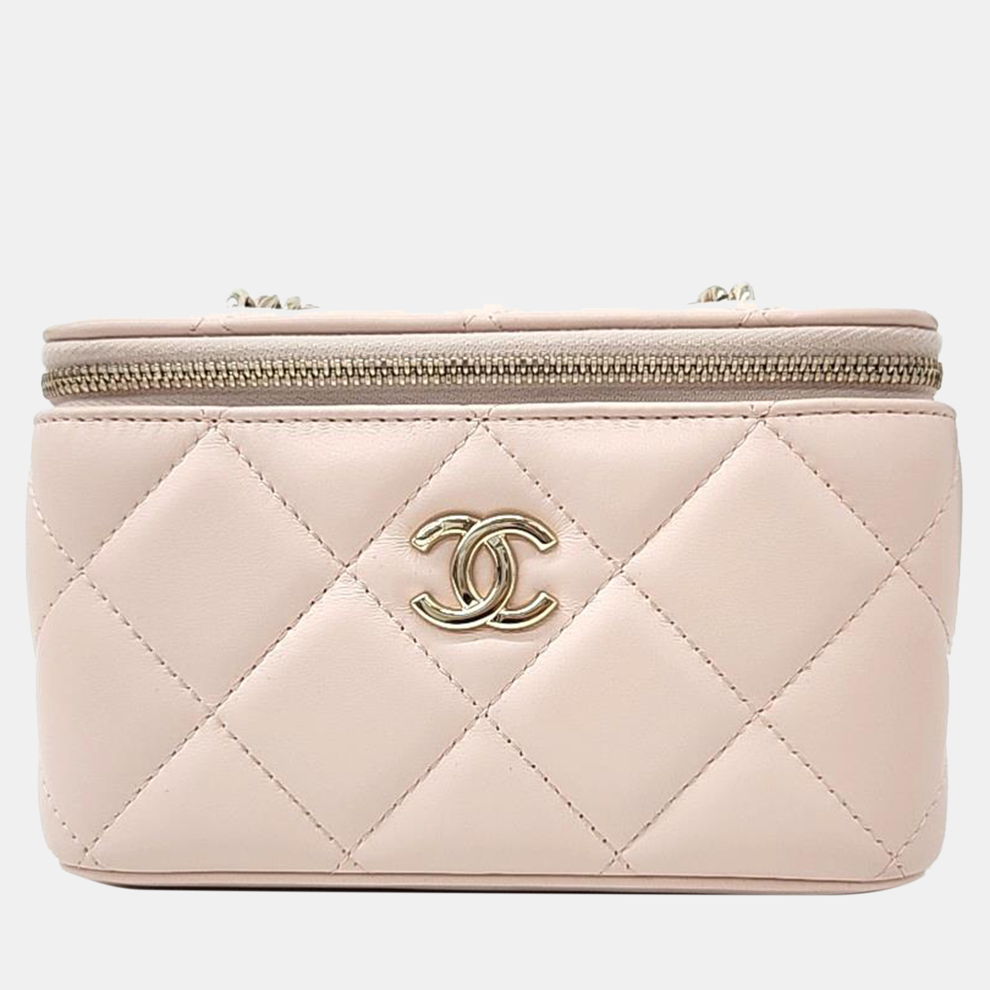 Chanel pink leather small vanity crossbody bag
