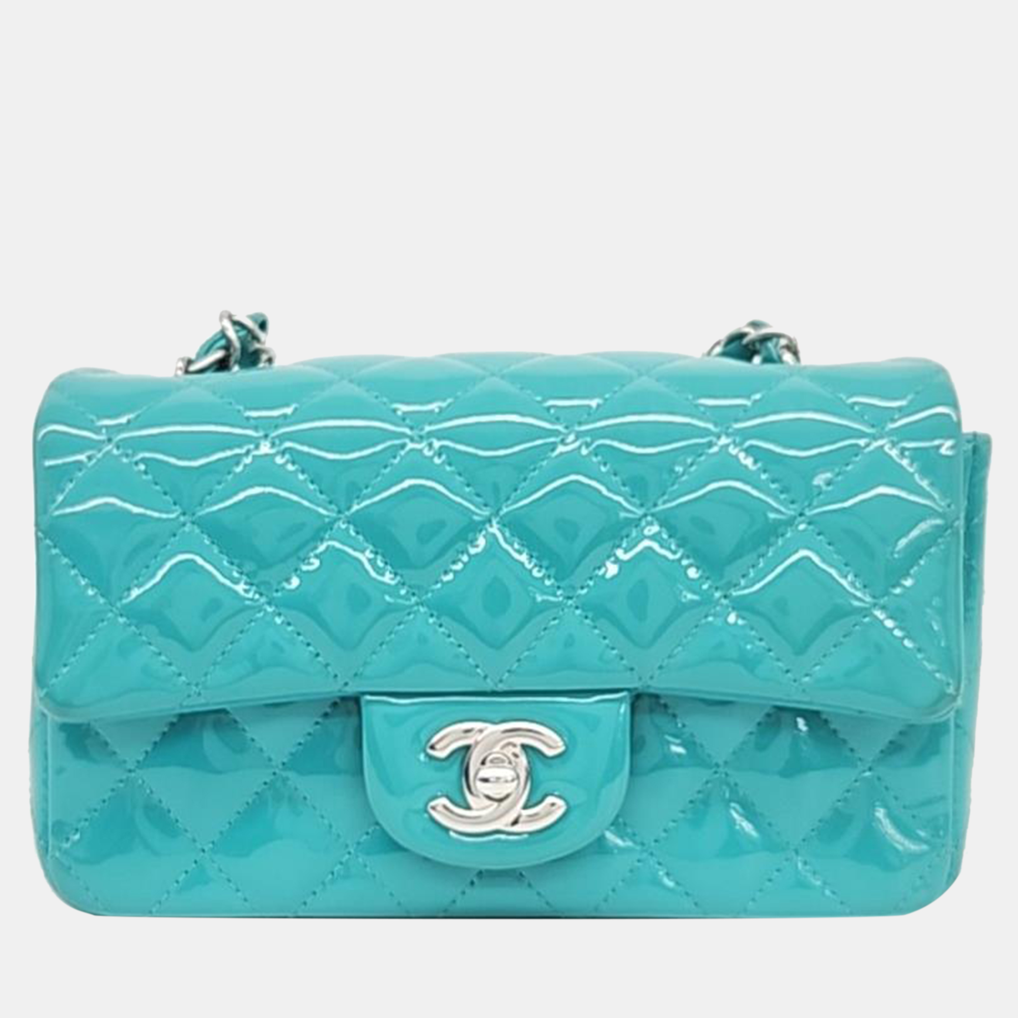 Chanel blue patent leather rectangular mini flap bag