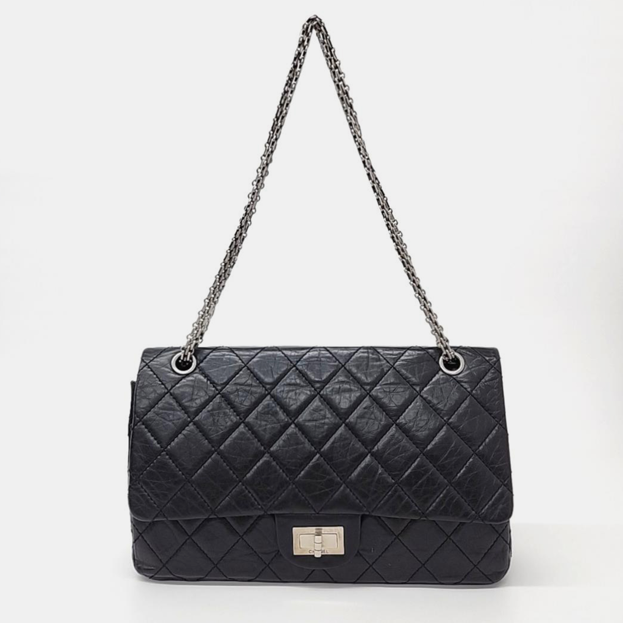 Chanel black leather reissue 2.55 flap bag