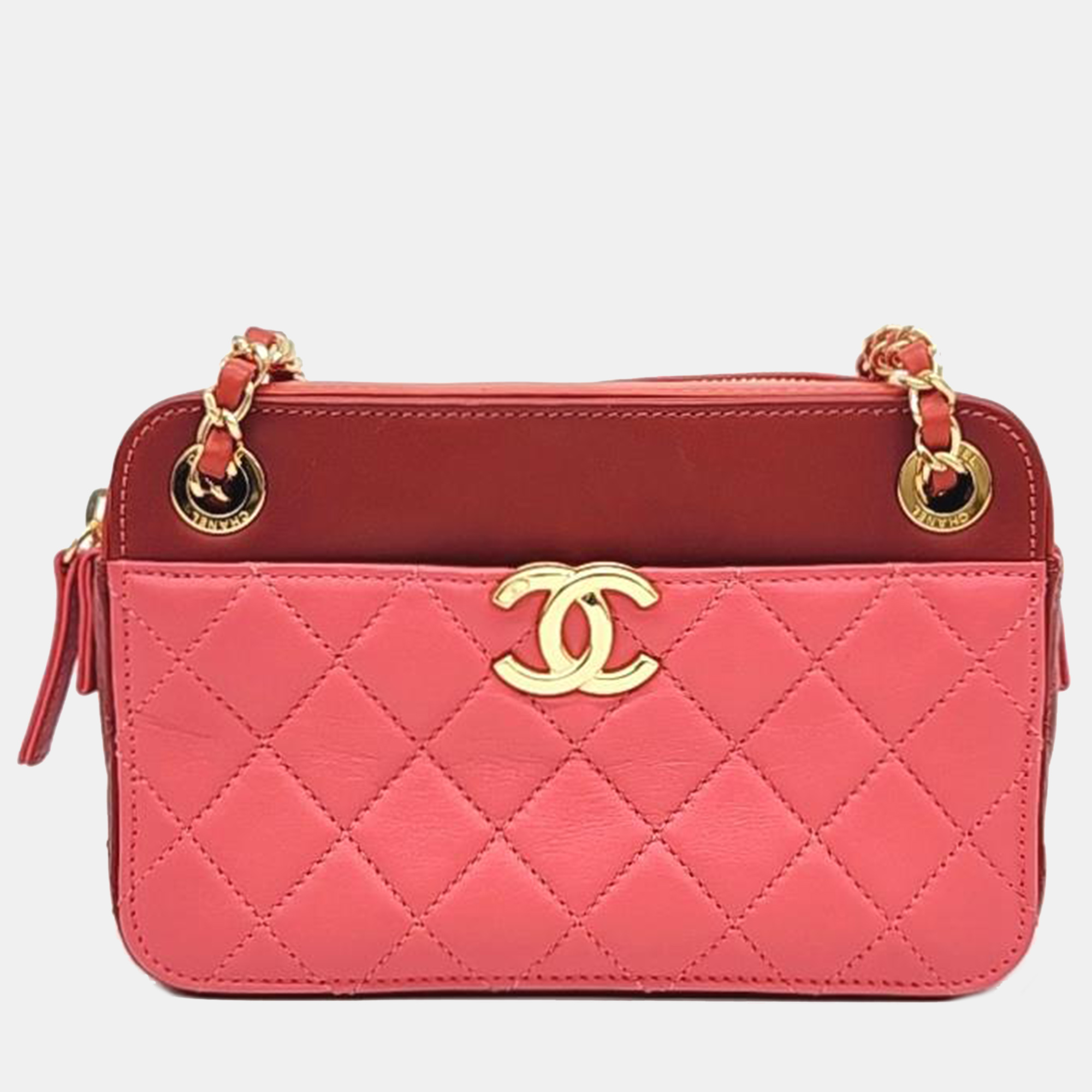 Chanel red leather casual trip camera bag