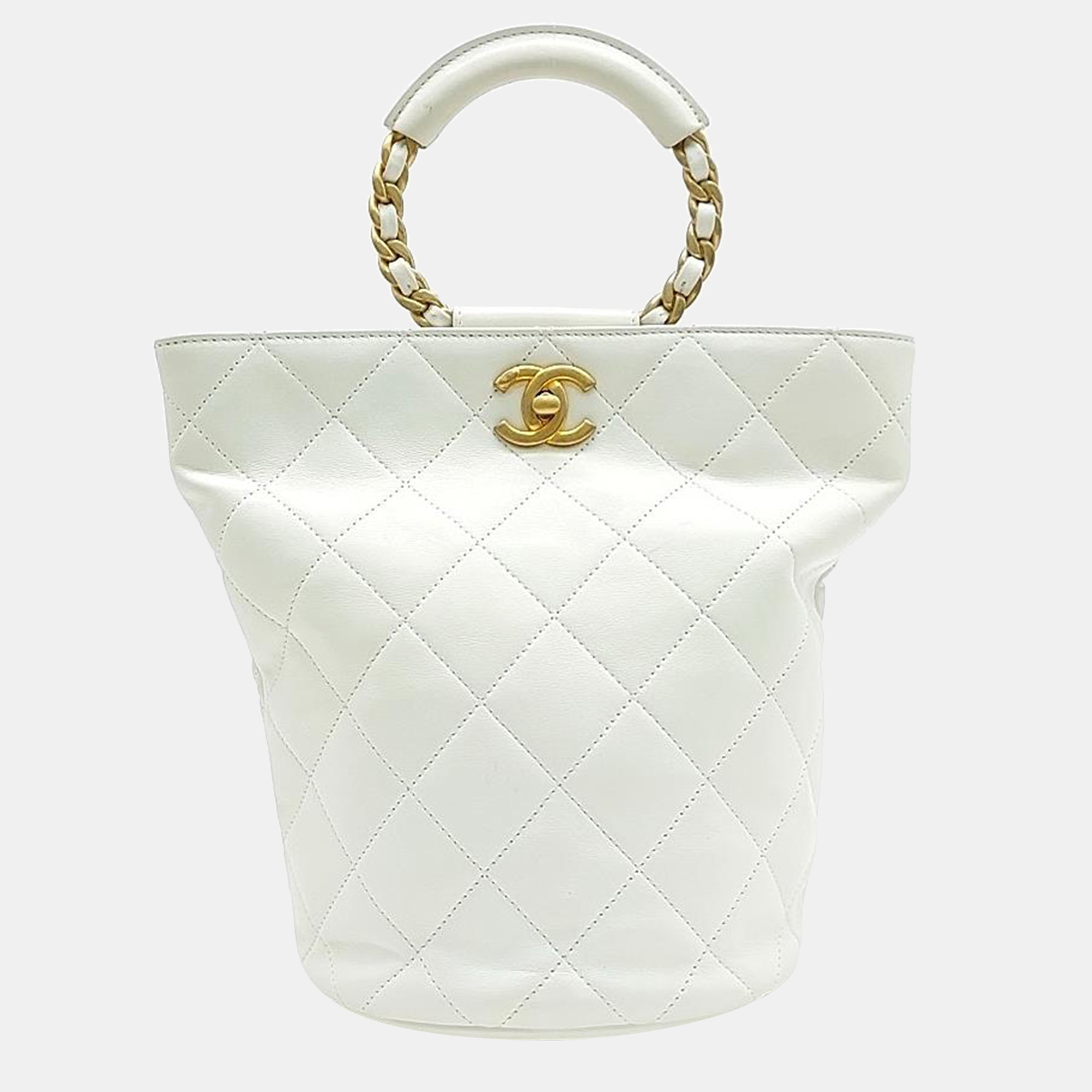 Chanel white leather in the loop chain backpack