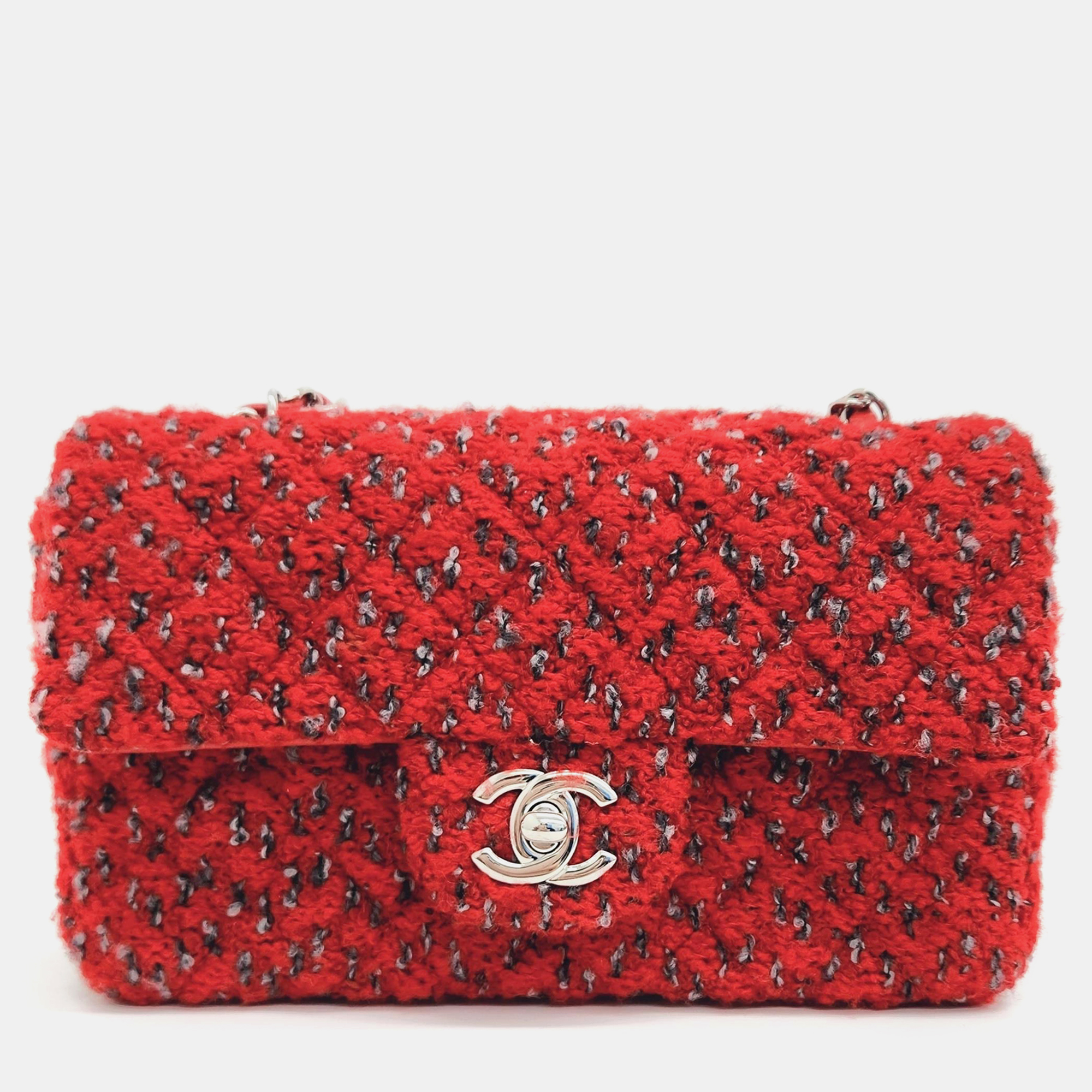 Chanel red tweed mini rectangular flap bag