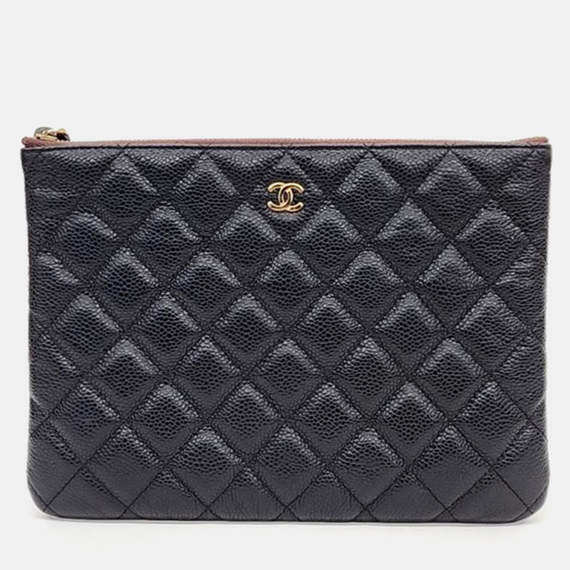 Chanel black caviar leather small clutch bag