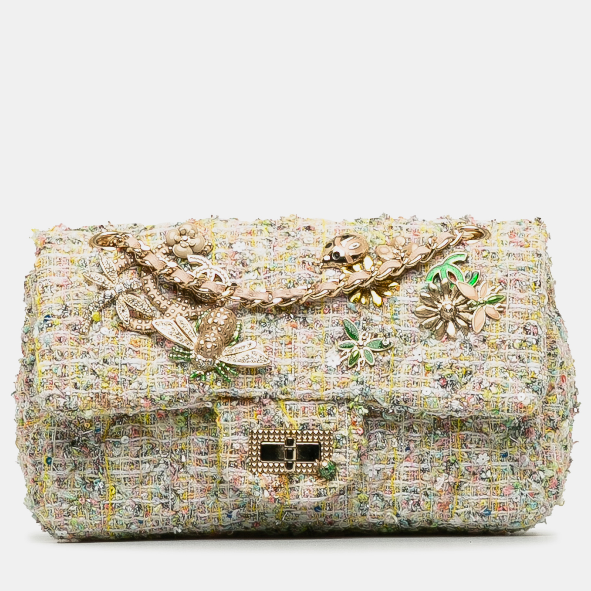 Chanel mini tweed garden party reissue 2.55 single flap bag