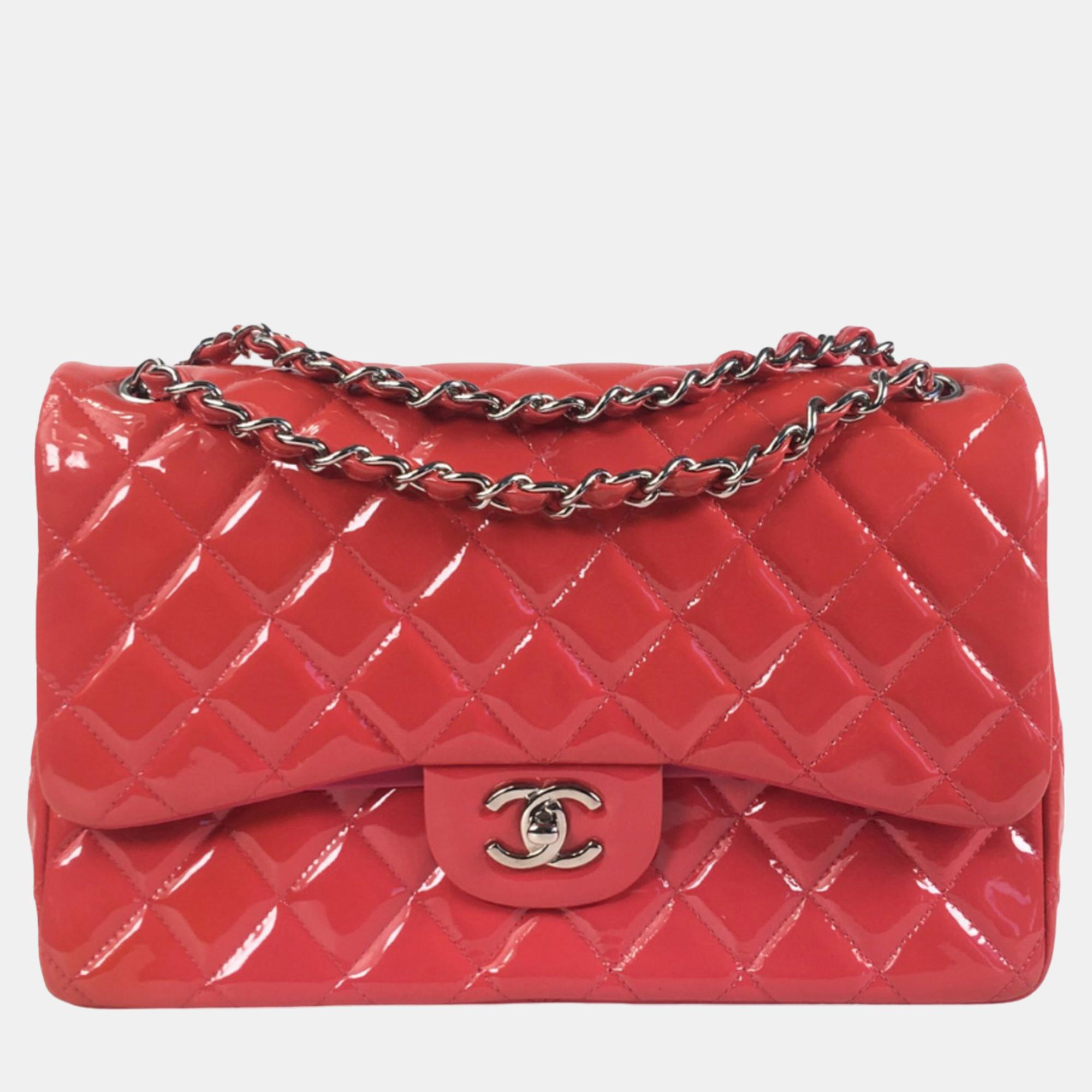 Chanel pink jumbo classic patent double flap