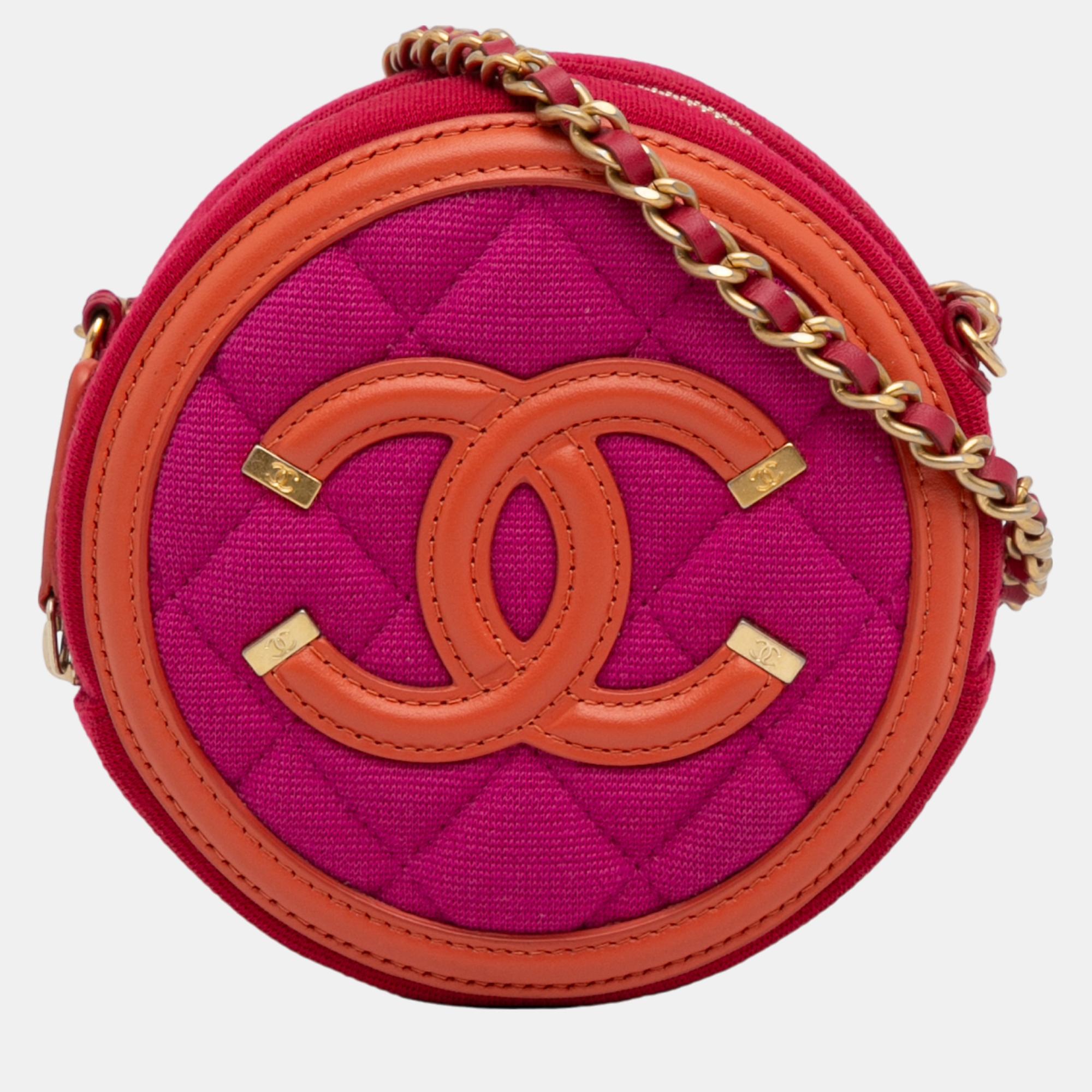 Chanel orange/pink cc filigree crossbody bag
