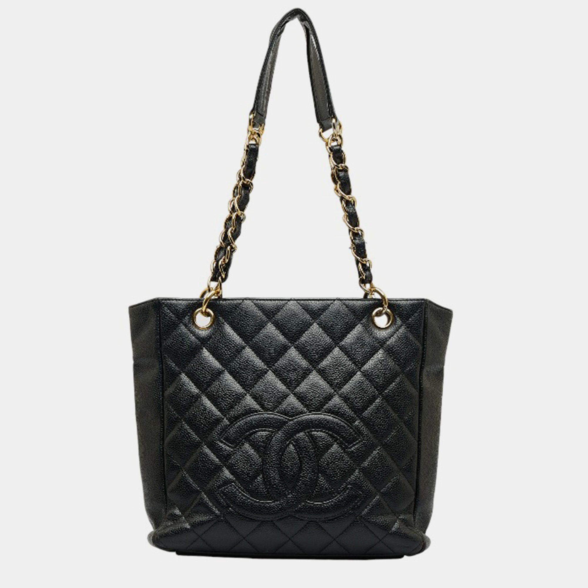 

Chanel Black Leather CC Caviar Petit Shopping Tote Bag