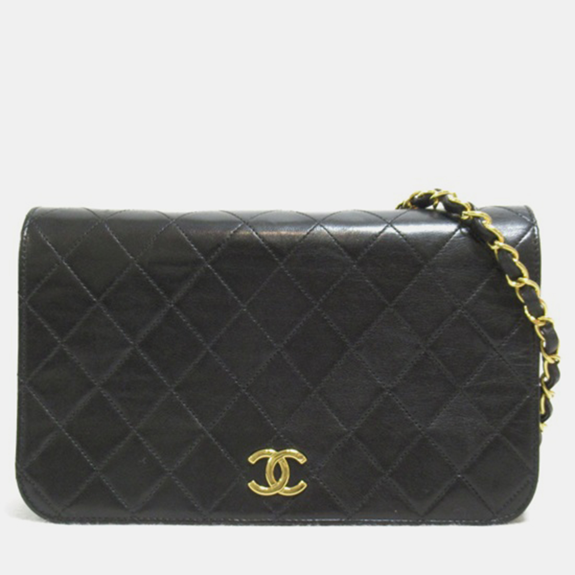 Chanel black leather quilted cc flap bag