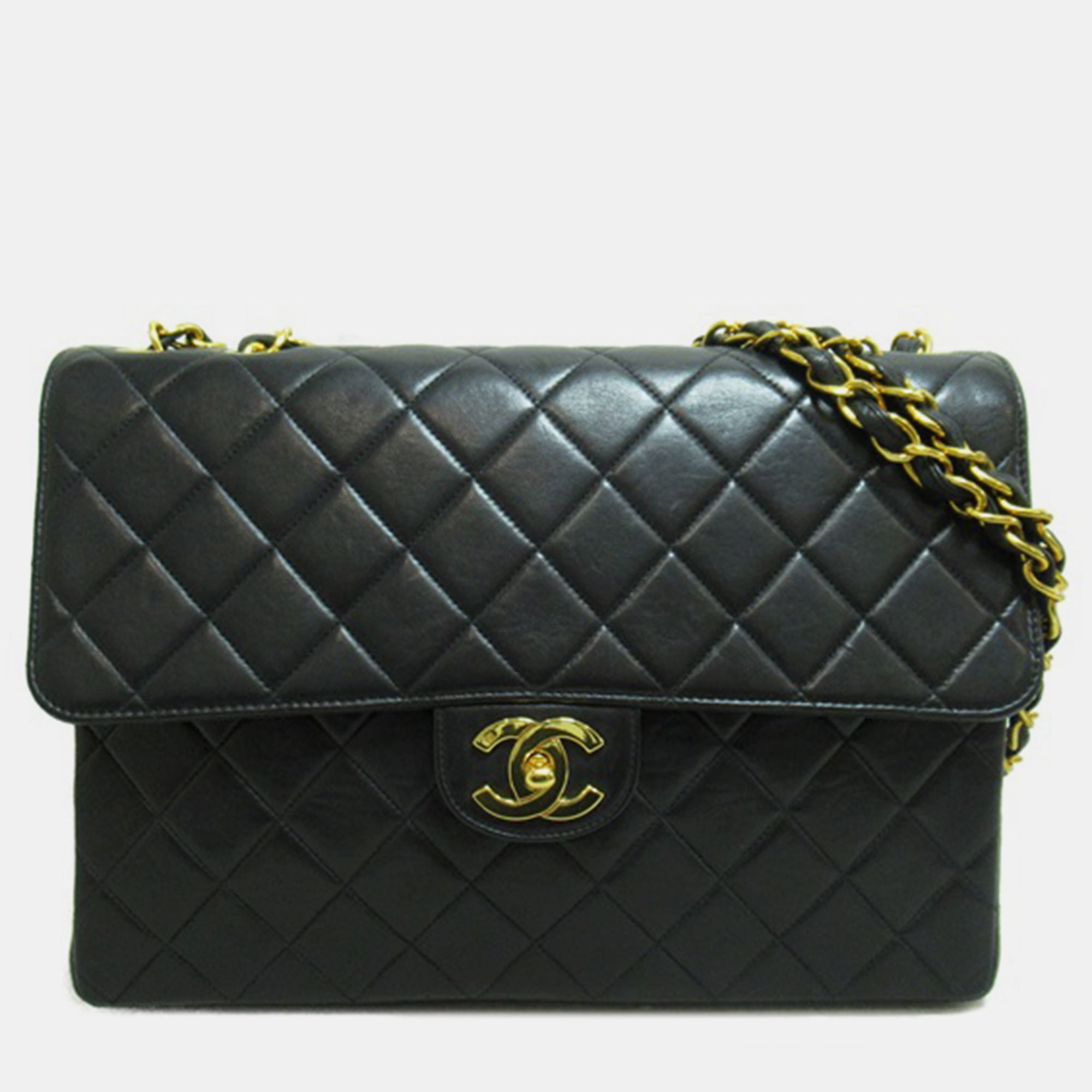 Chanel black leather jumbo classic single flap bag
