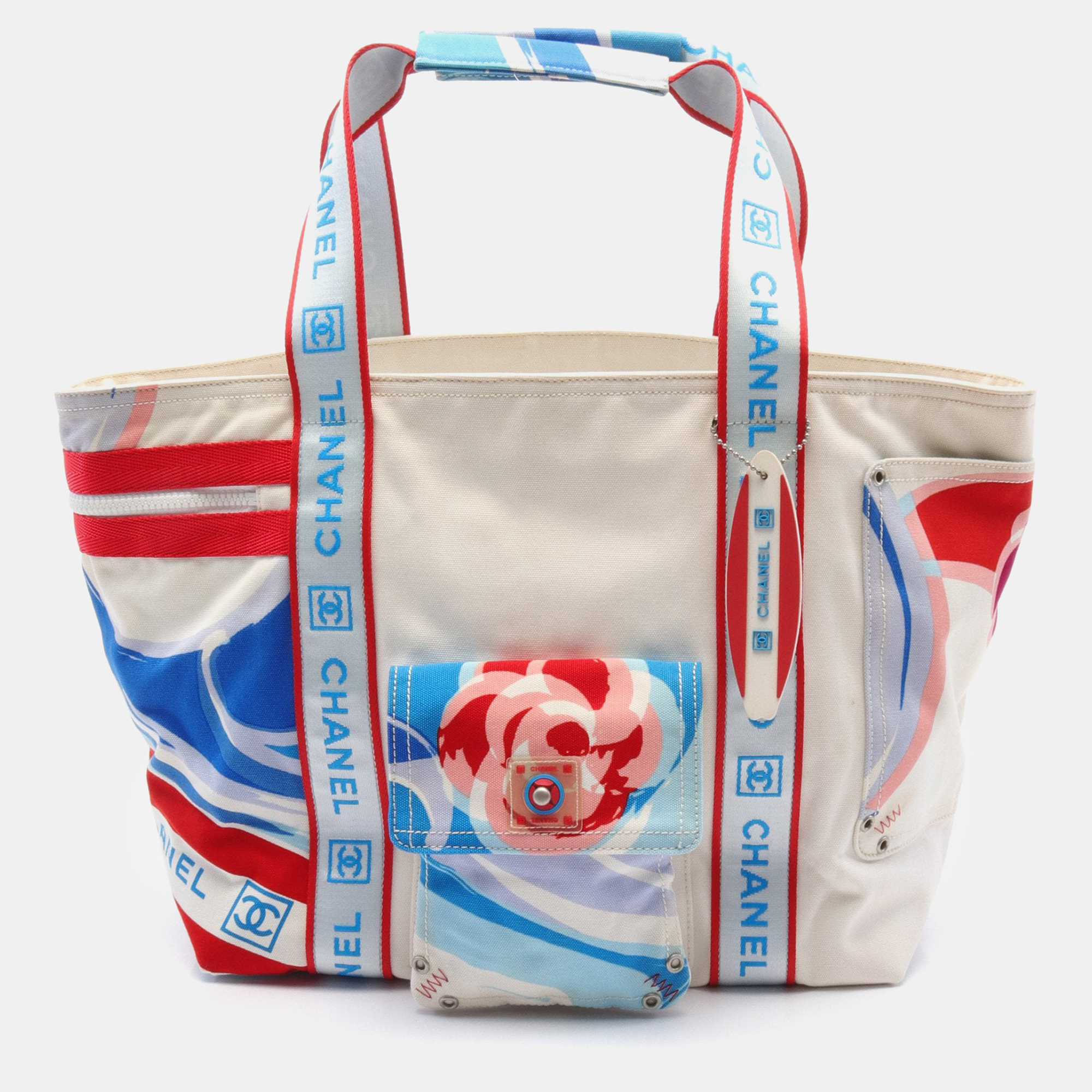 Chanel surf line high summer handbag tote bag canvas pvc white blue multicolor