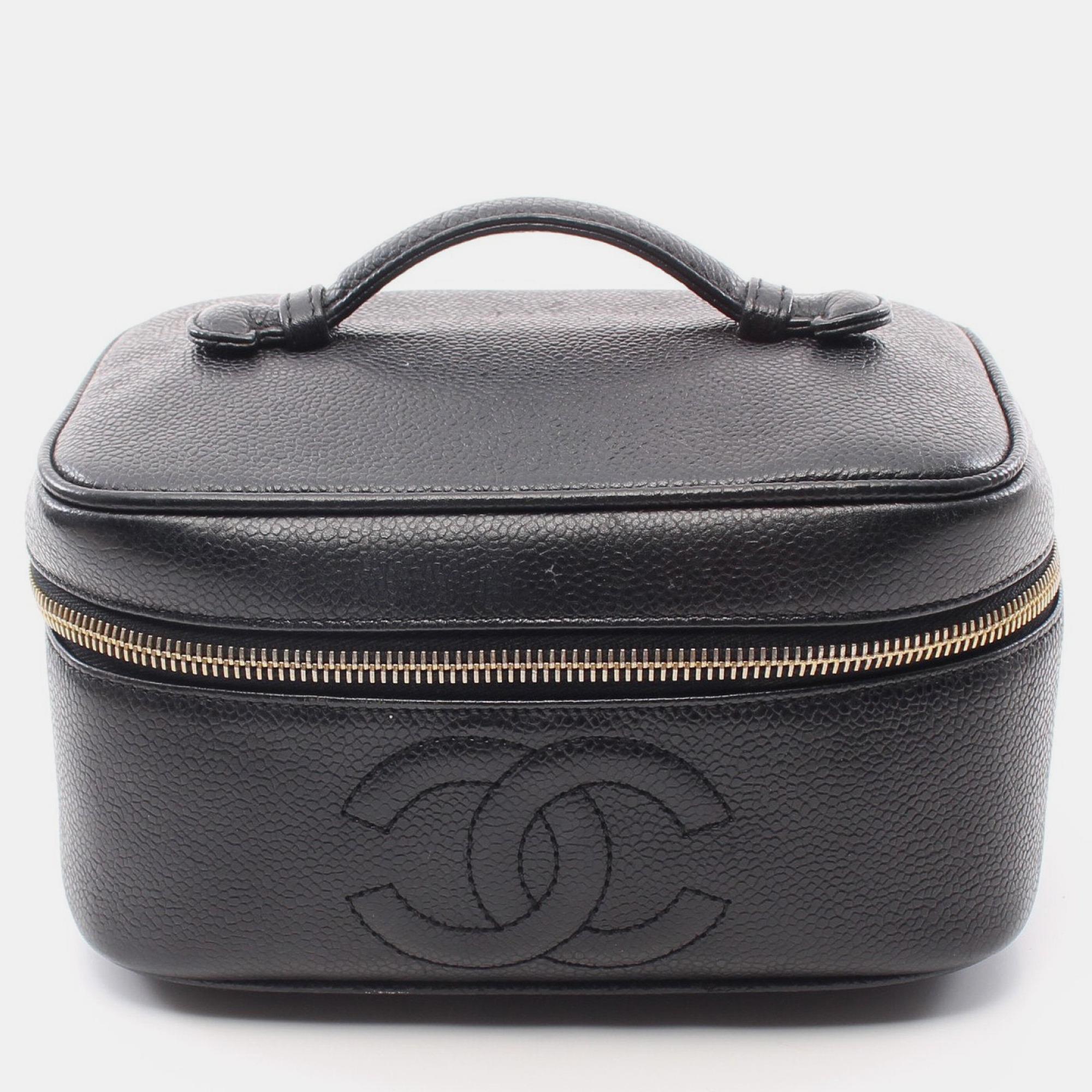 Chanel coco mark handbag vanity bag caviar skin black gold hardware