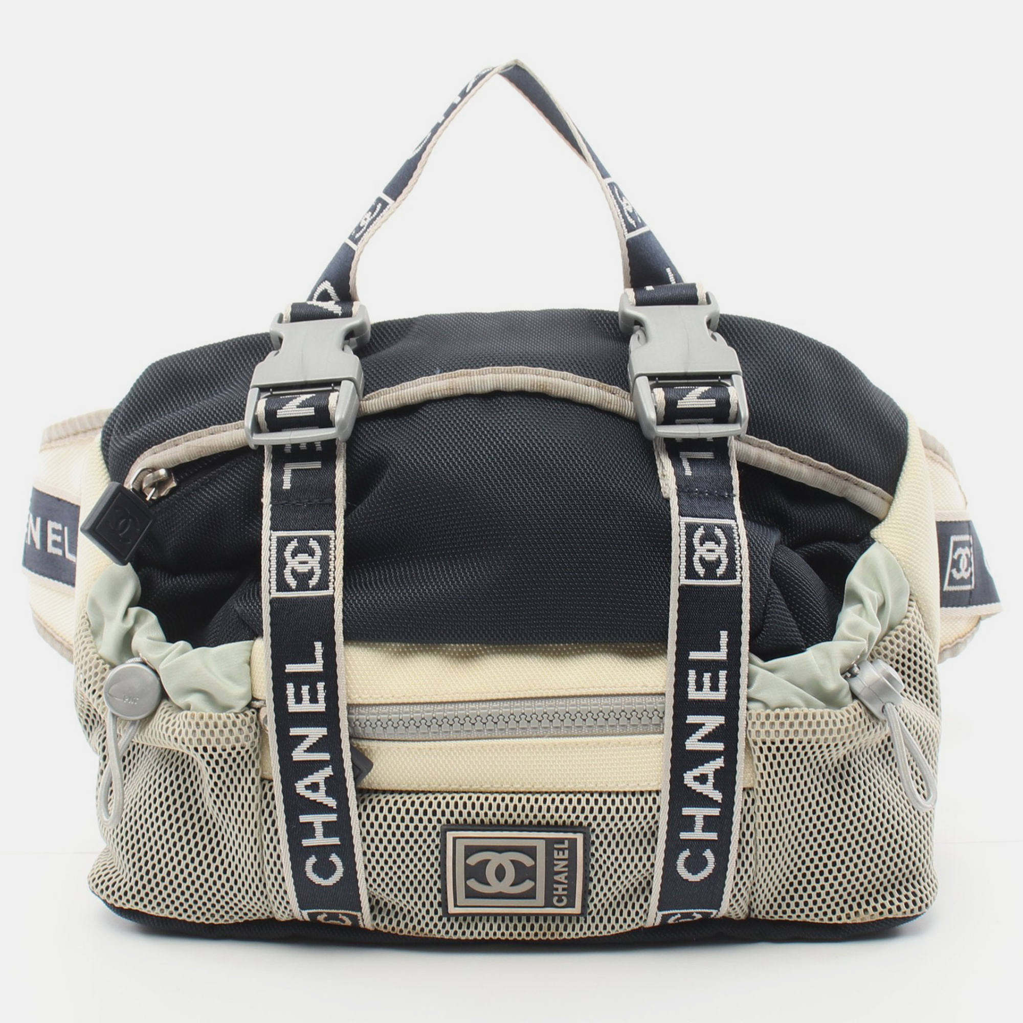 Chanel sports line waist bag body bag nylon off white navy multicolor