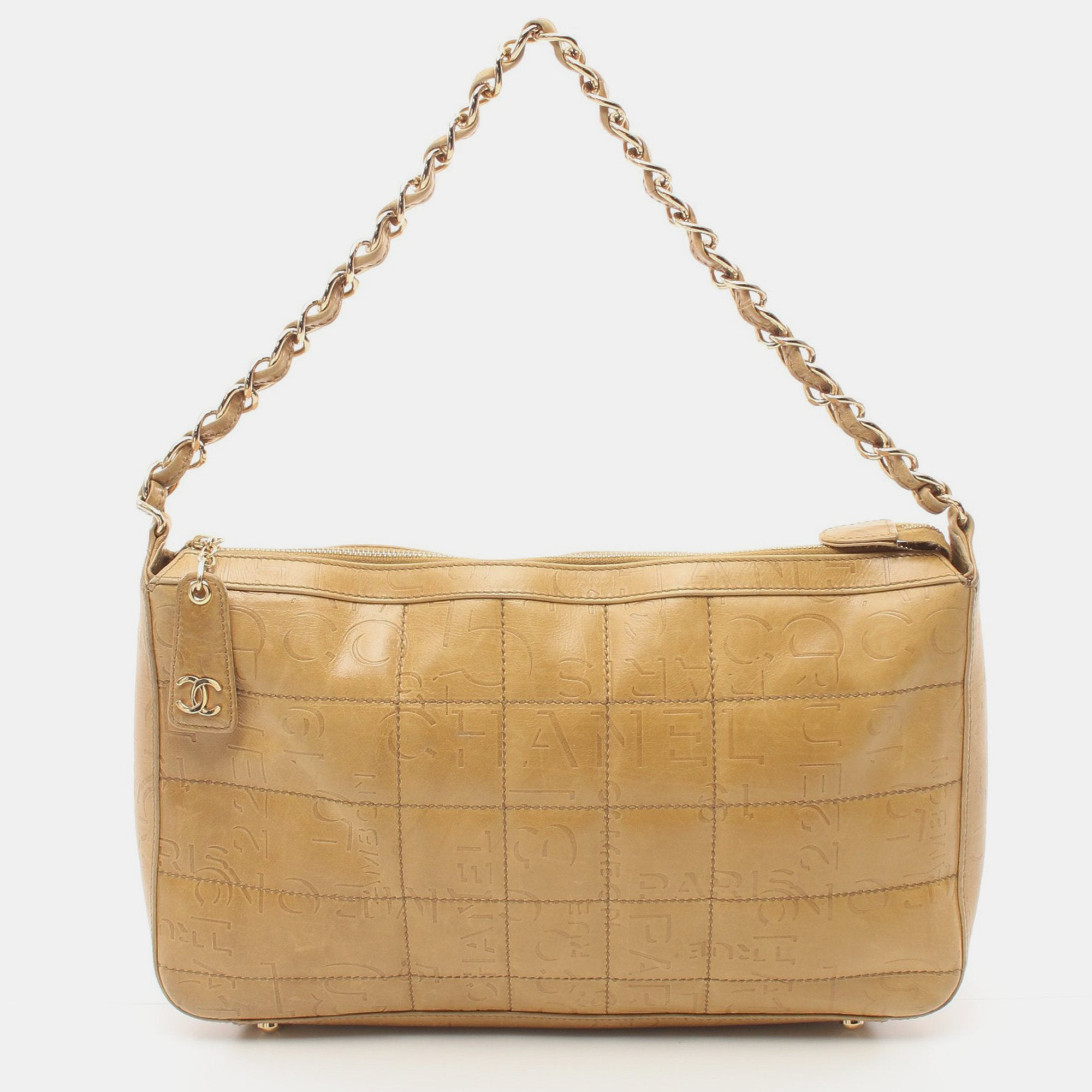 Chanel chain shoulder bag leather light brown gold hardware logo