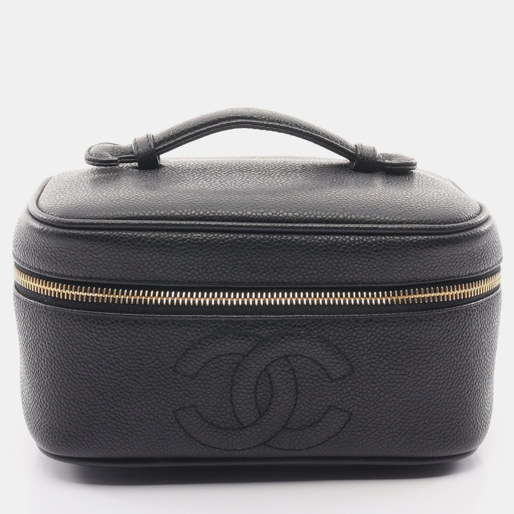 Chanel coco mark handbag vanity bag caviar skin black gold hardware