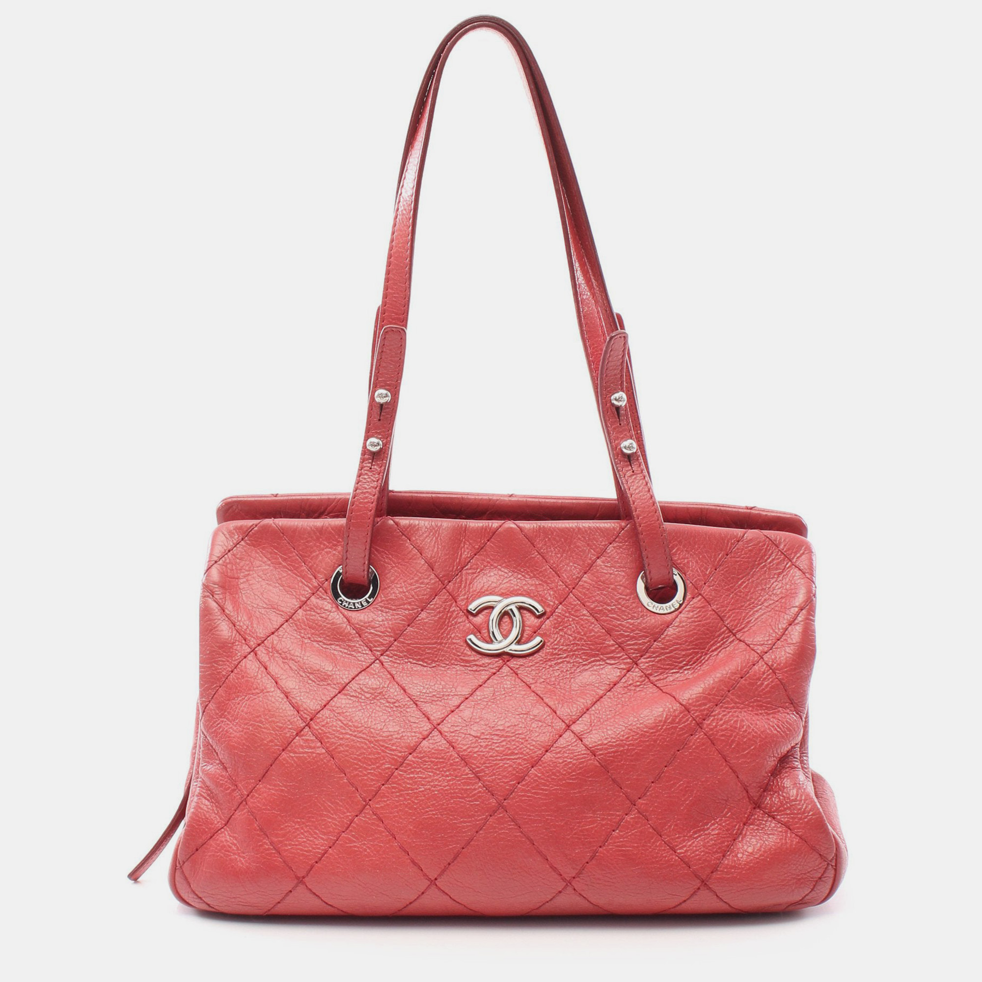 Chanel on the road shoulder bag tote bag leather pink brown silver hardware