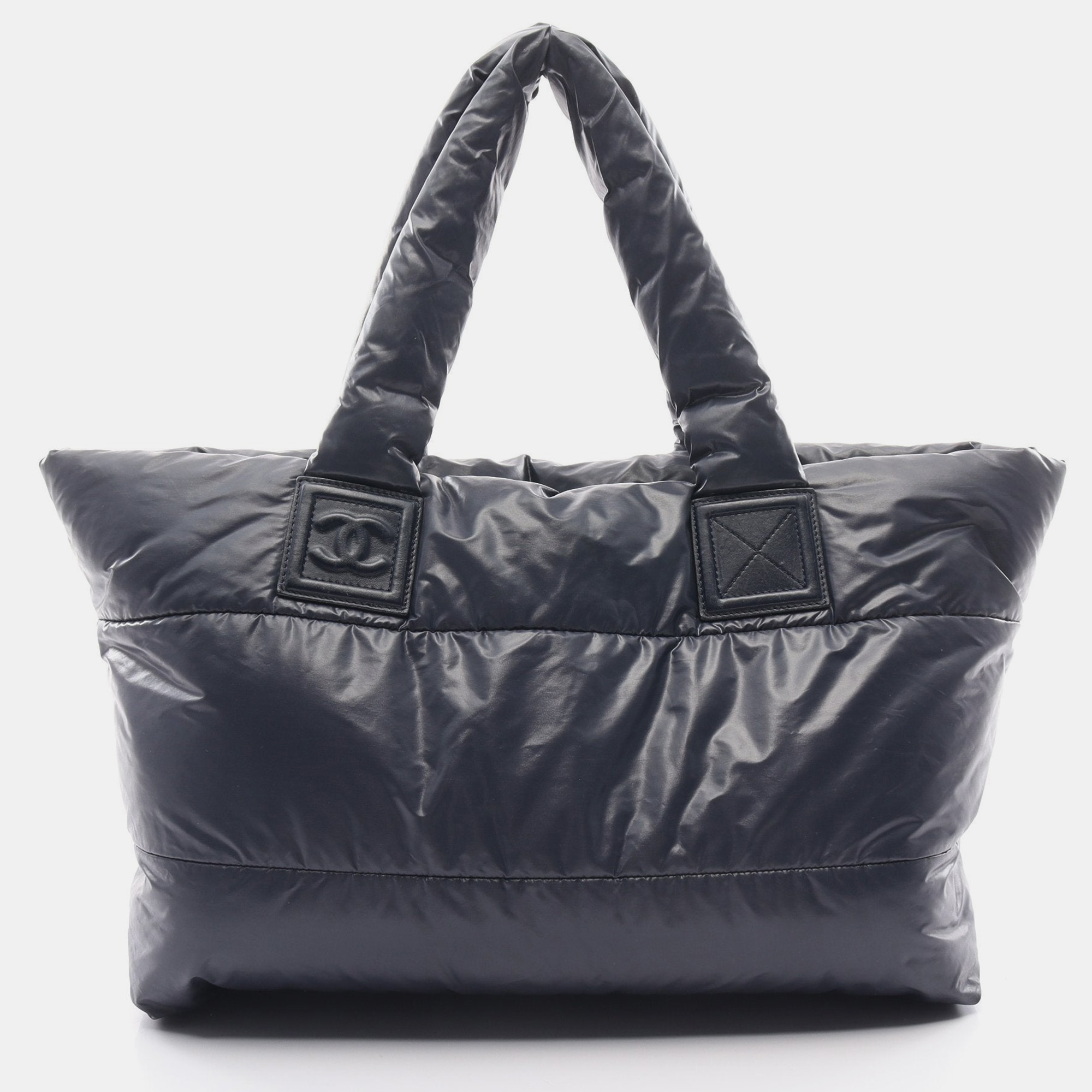 Chanel coco coon mm handbag tote bag nylon leather dark navy bordeaux reversible