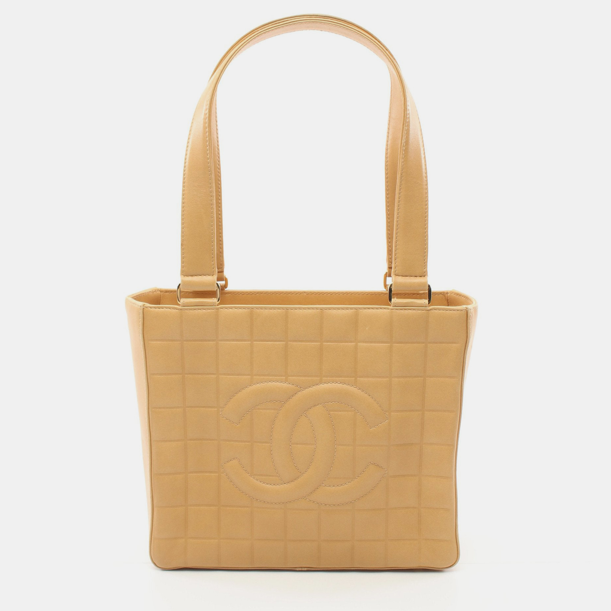 Chanel chocolate bar shoulder bag tote bag lambskin beige gold hardware