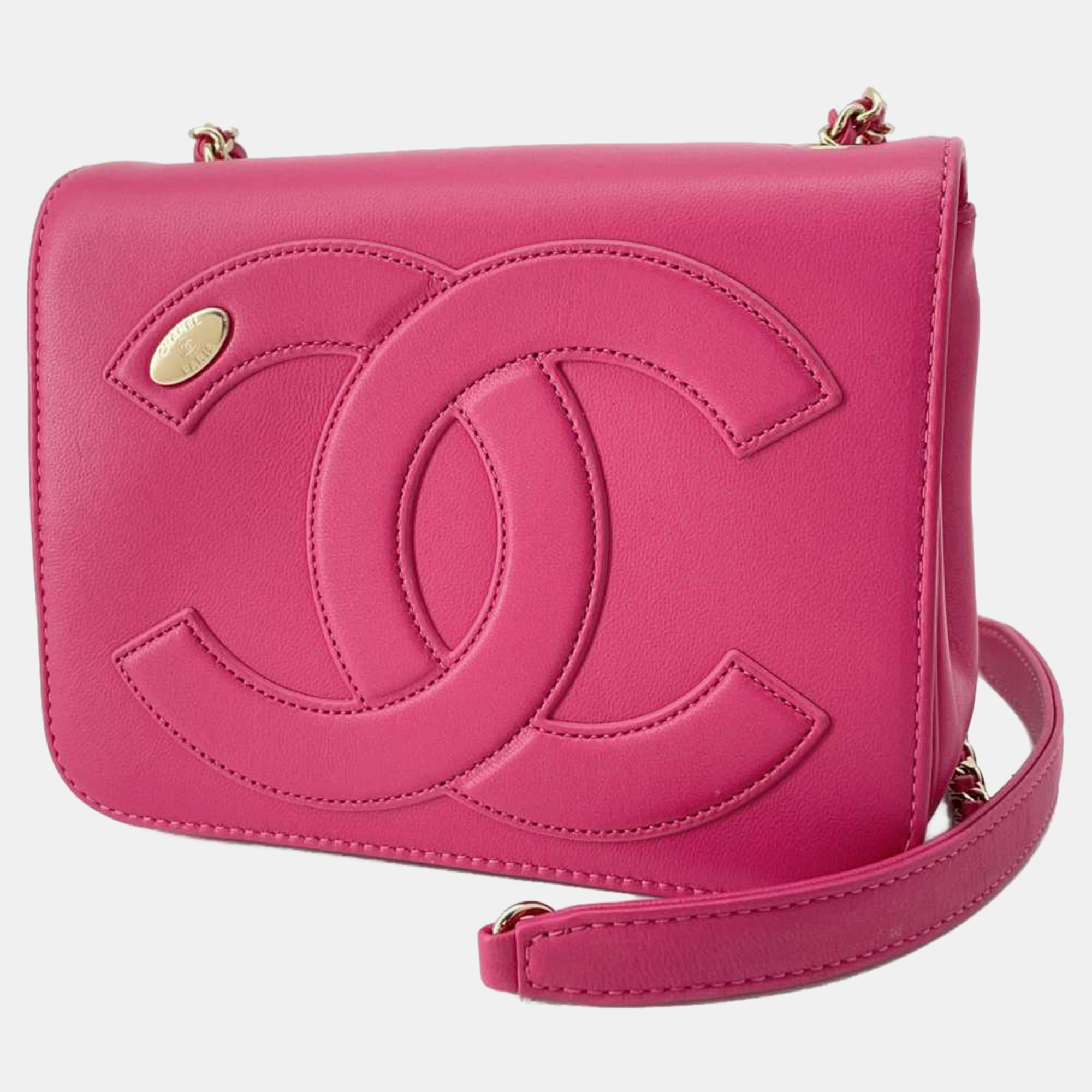 Chanel pink leather cc mania flap bag