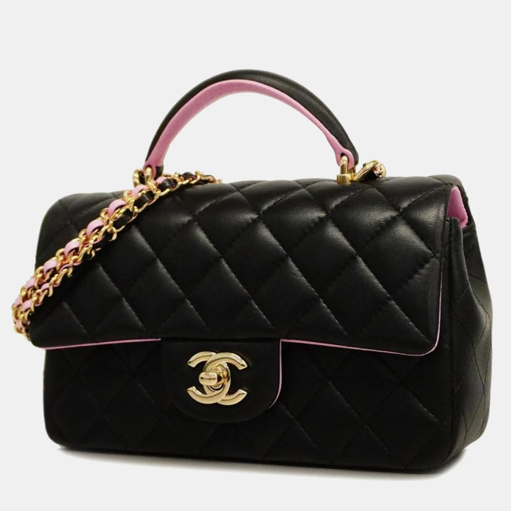 Chanel quilted lambskin mini classic single flap top handle bag