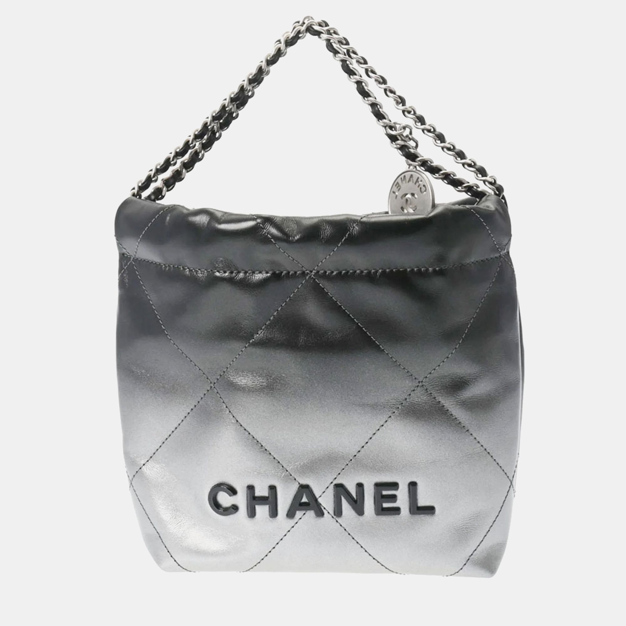 Chanel grey/black quilted calfskin mini 22 hobo bag