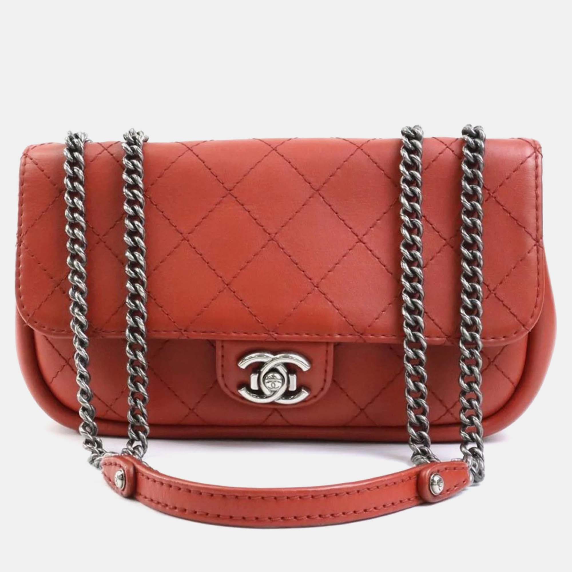 Chanel red quilted leather single flap bag