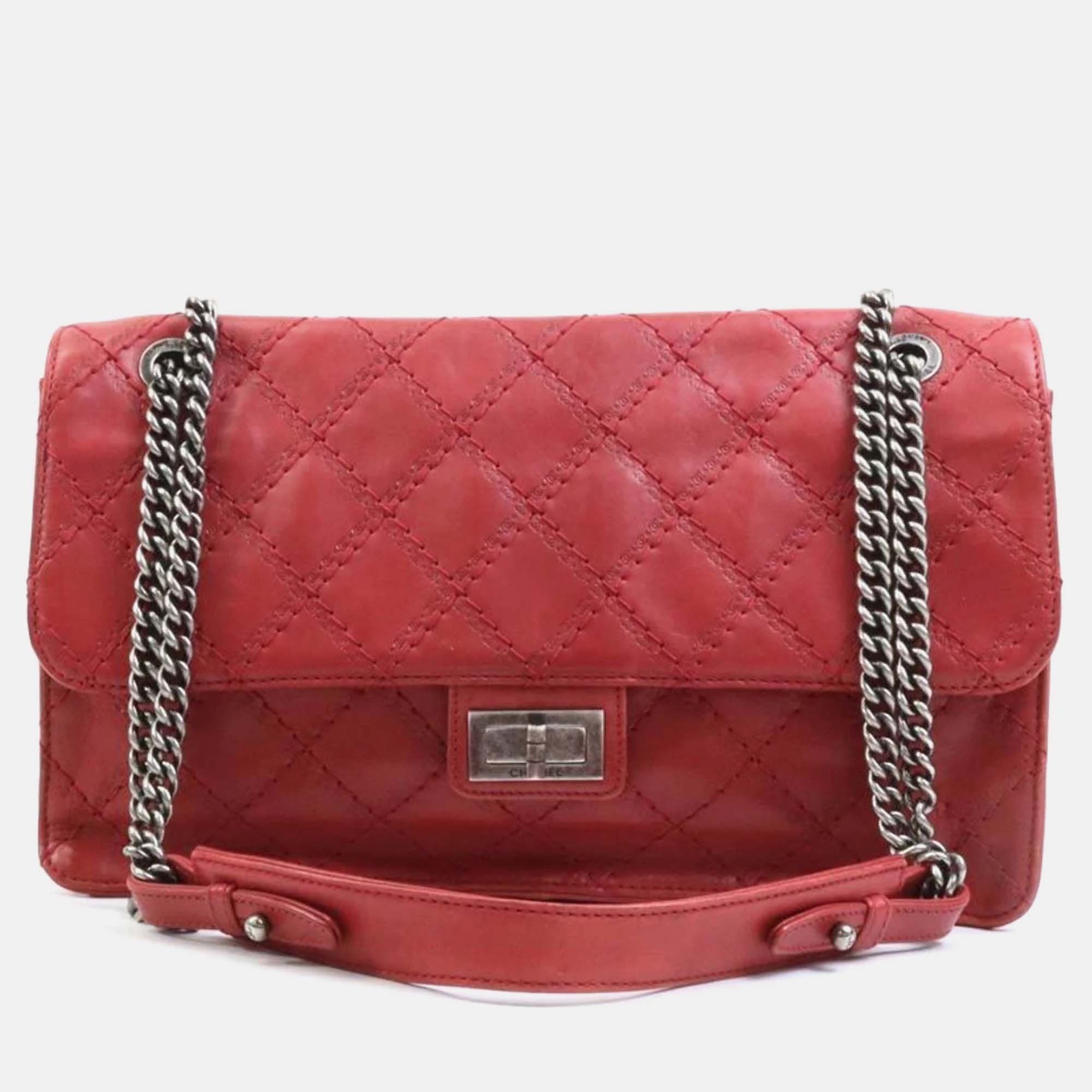 Chanel red leather cc crave flap bag