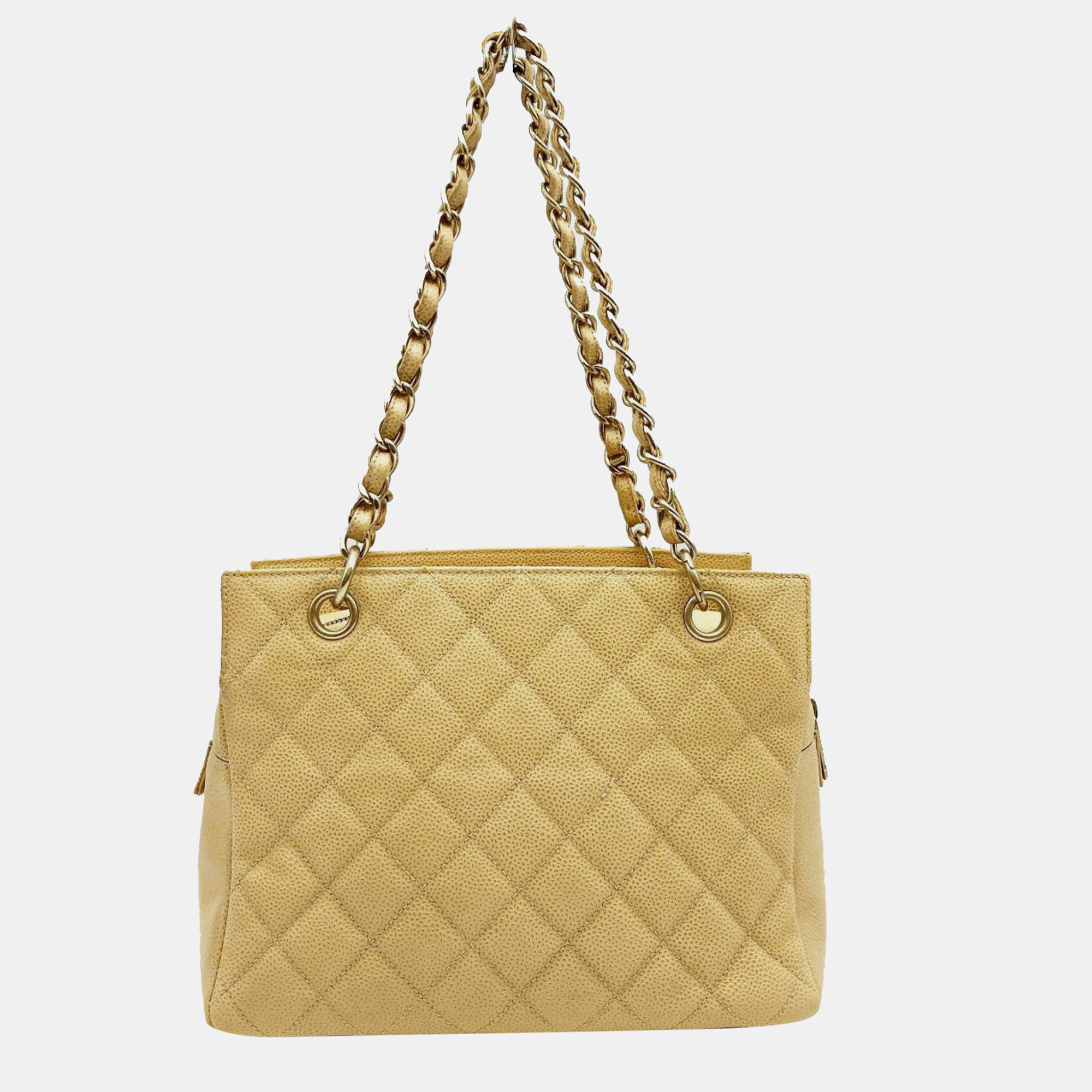 CHANEL Beige Petite Timeless Tote Quilted Caviar Shoulder Bag