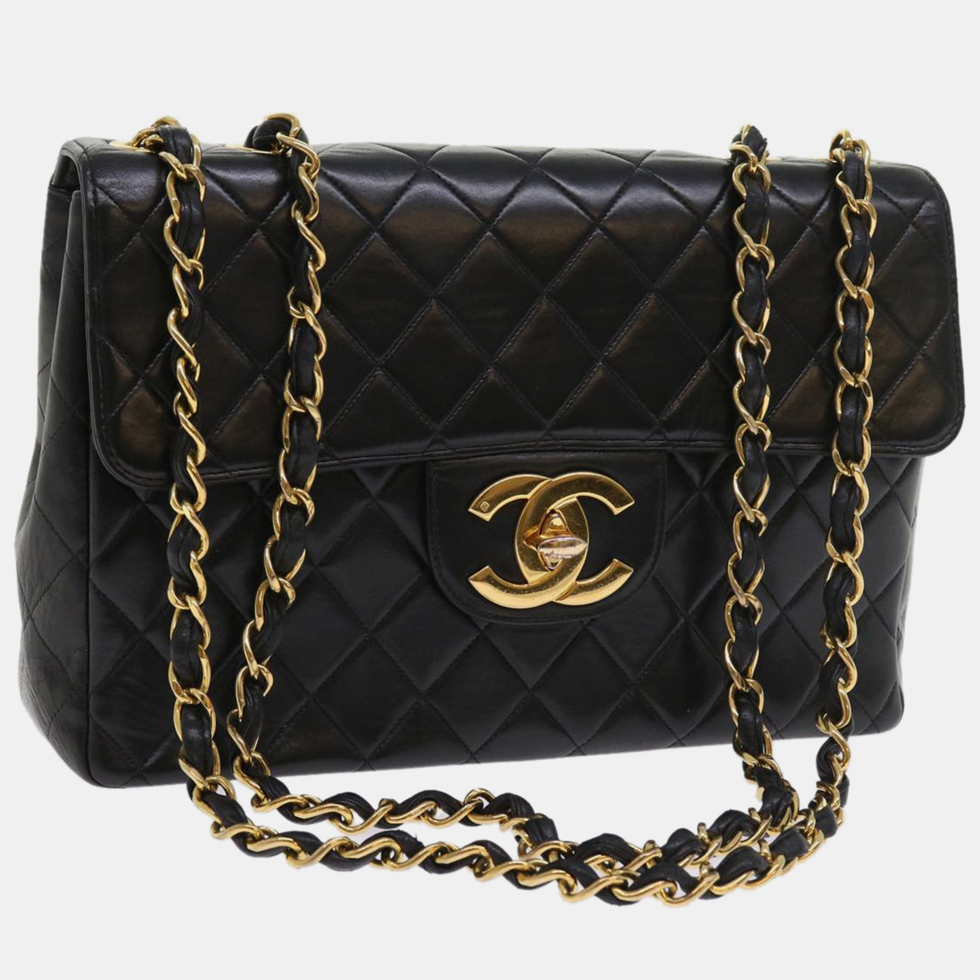 Chanel black leather classic flap bag