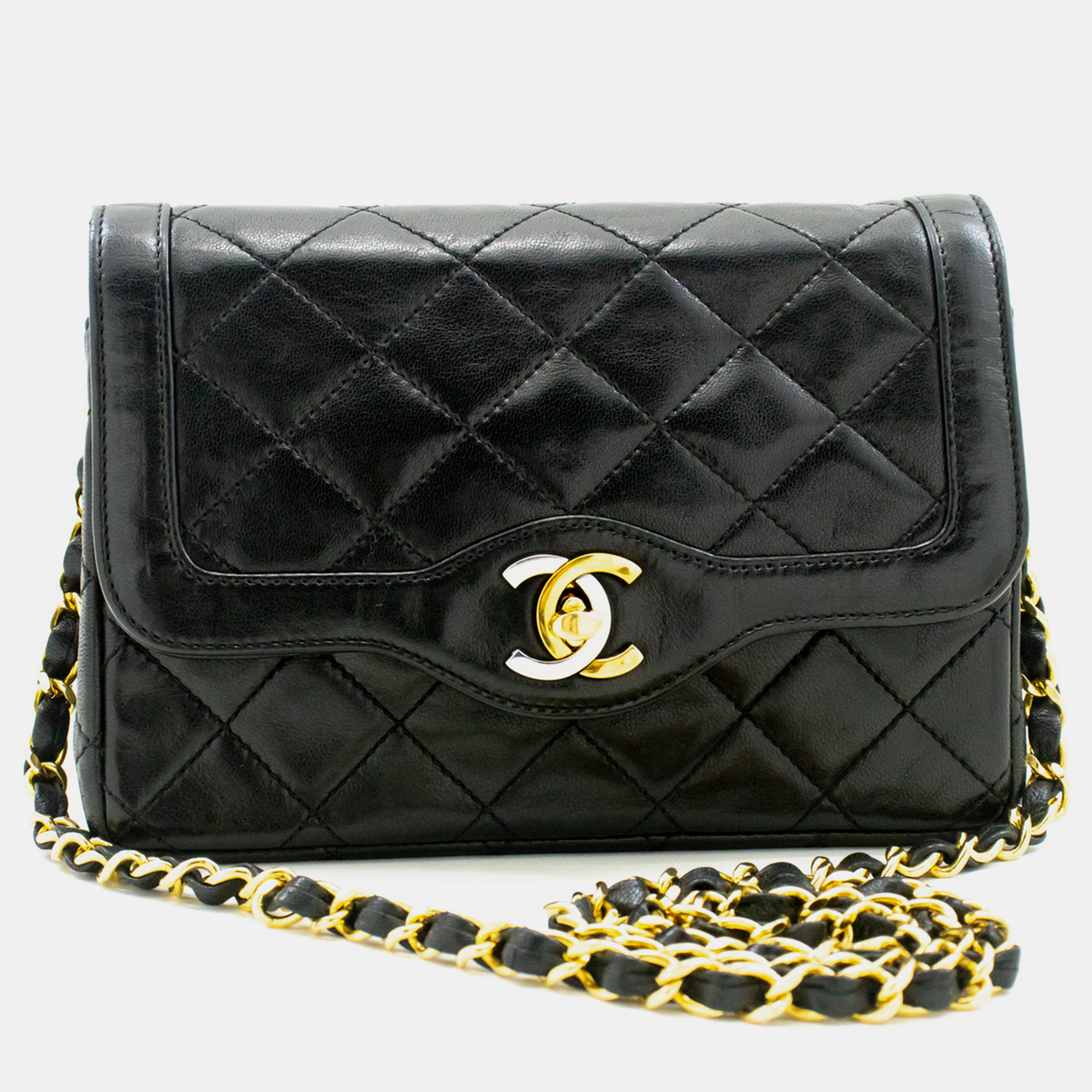 Chanel black leather  vintage flap bag