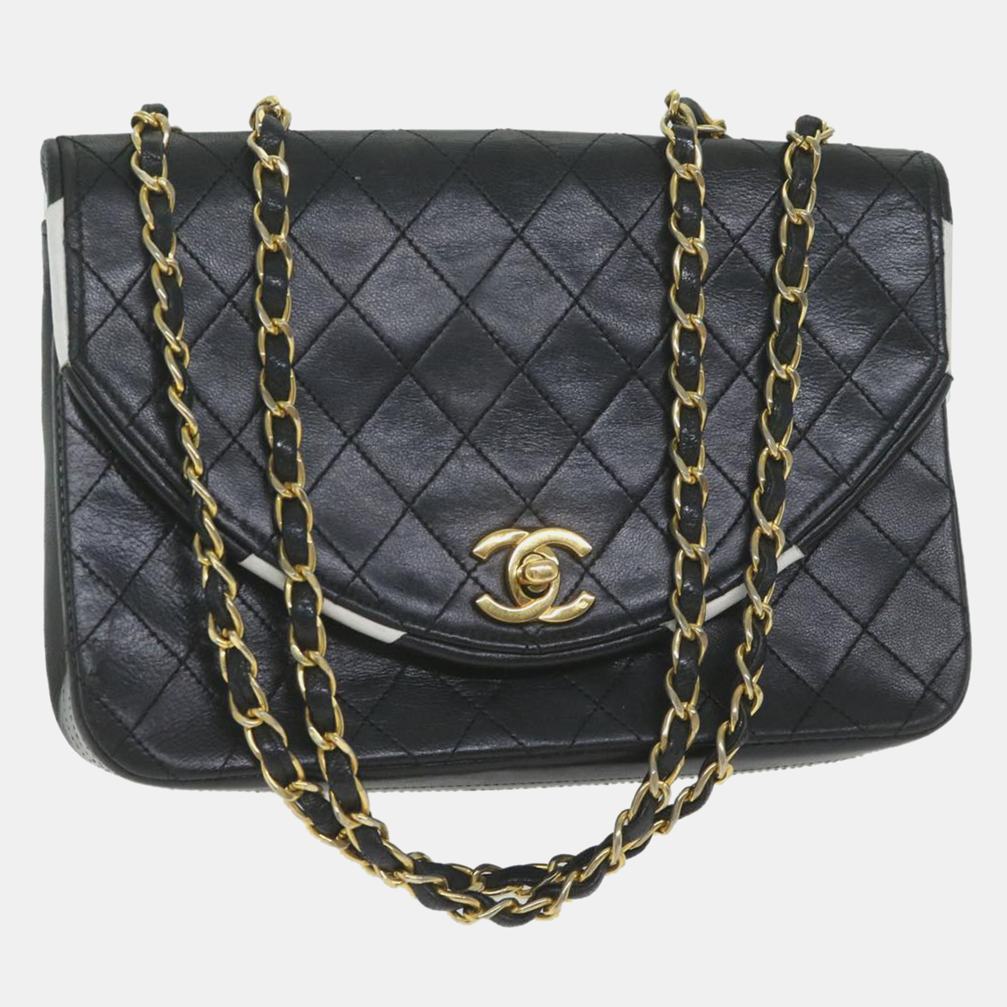 Chanel black leather quilted half moon flap bag