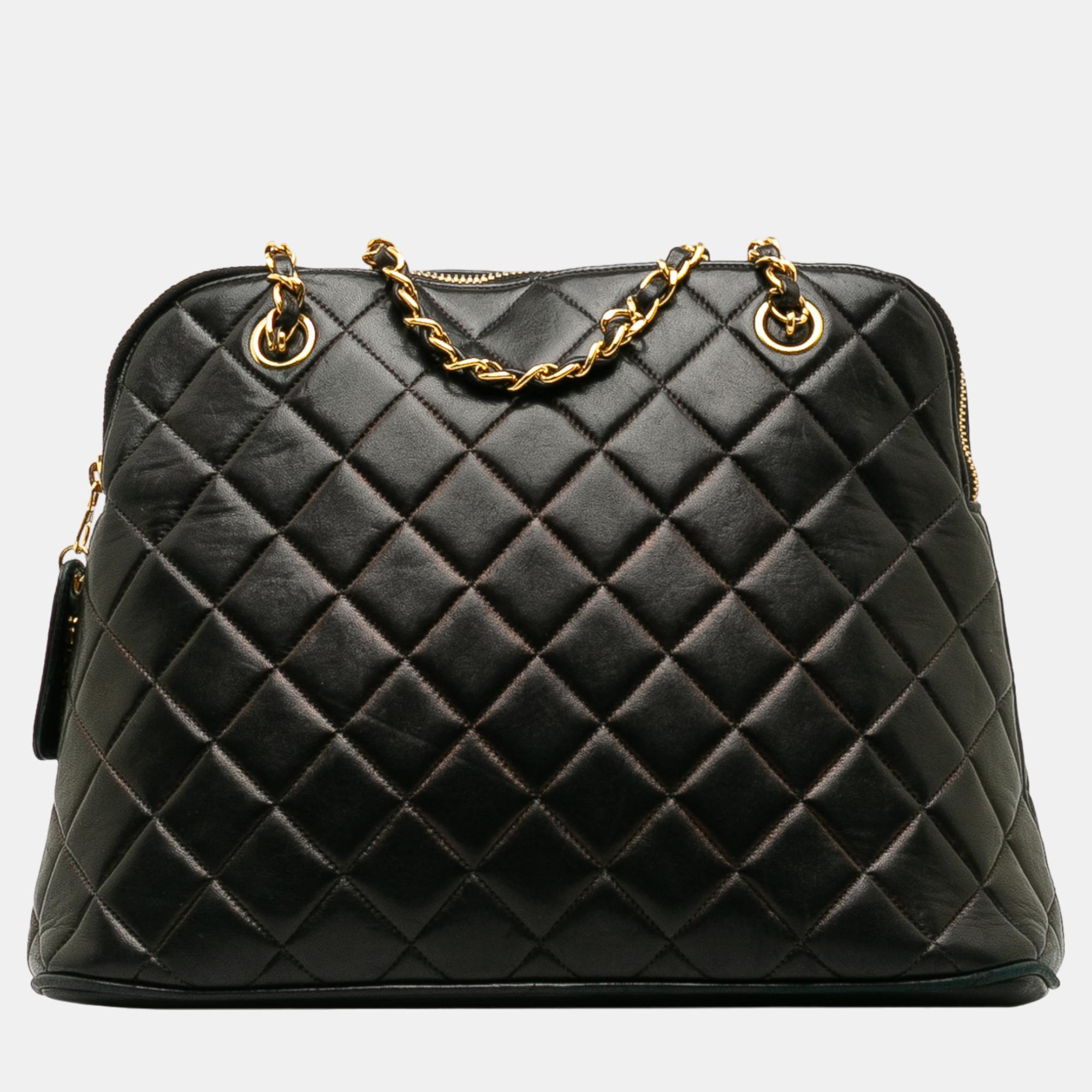 Chanel black quilted lambskin dome shoulder bag