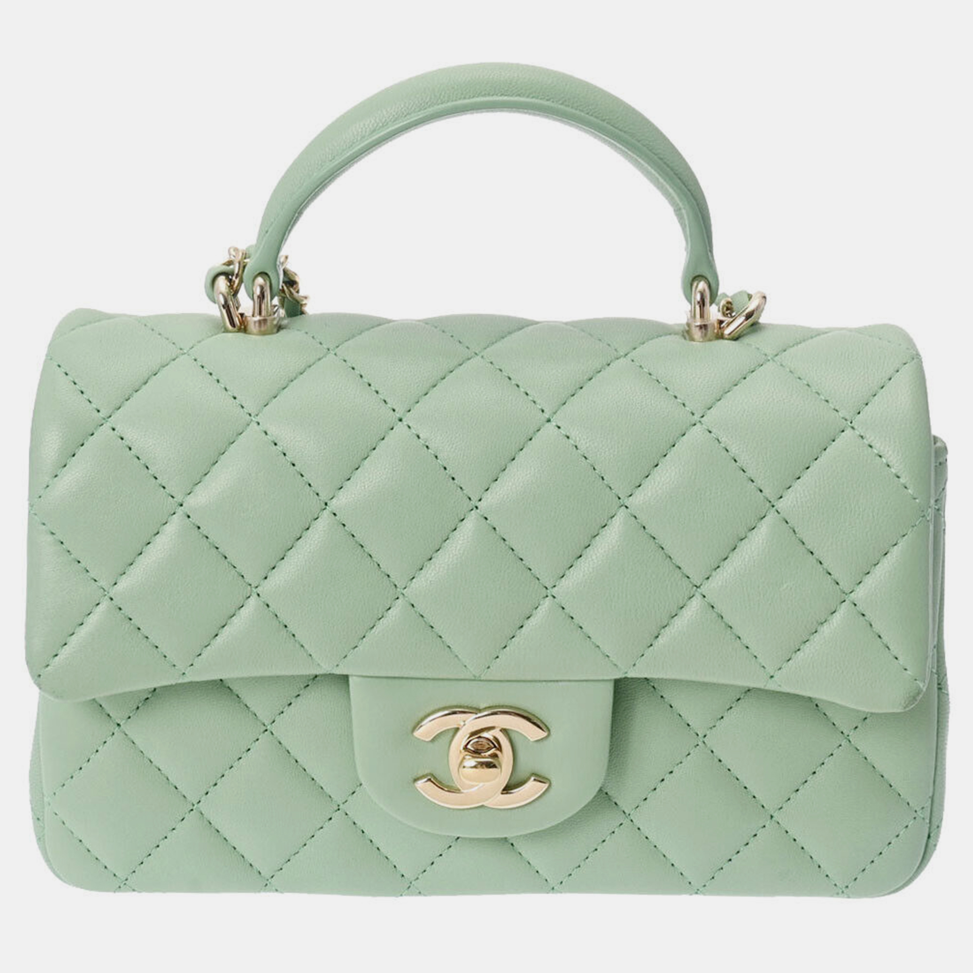 Chanel green mini flap top handle bag