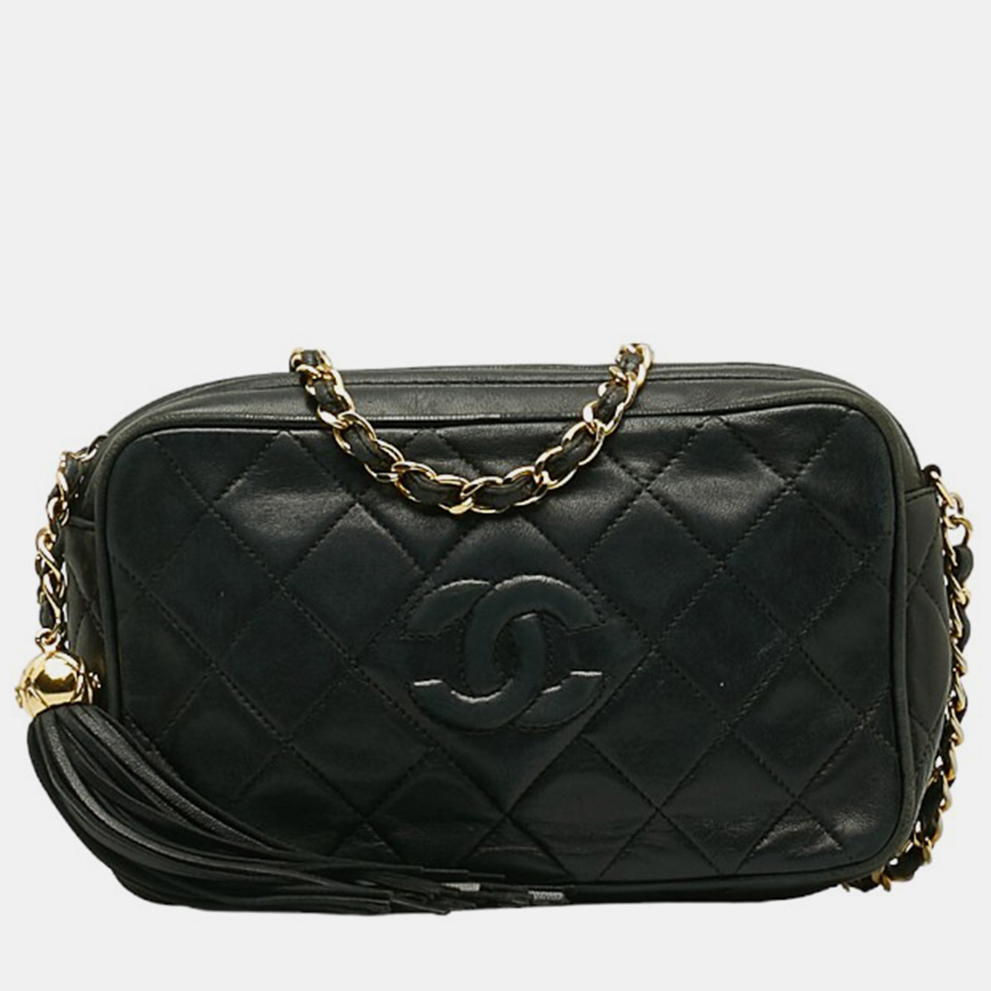 Chanel black leather cc camera bag