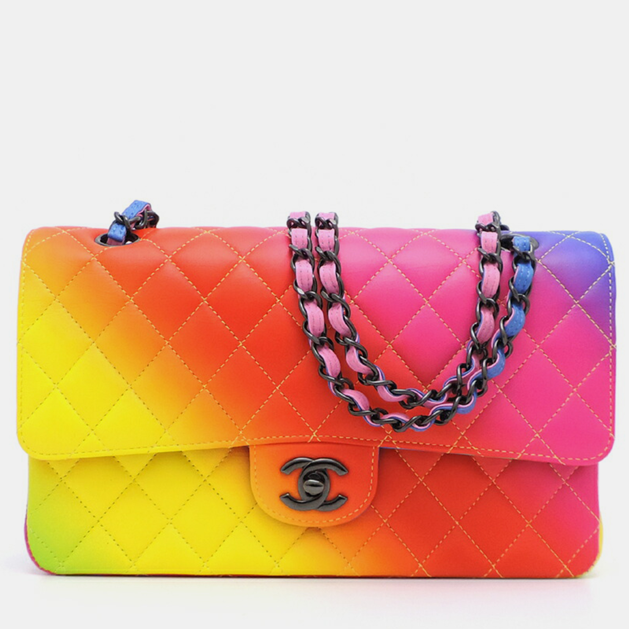 Chanel multicolour leather rainbow classic double flap shoulder bag