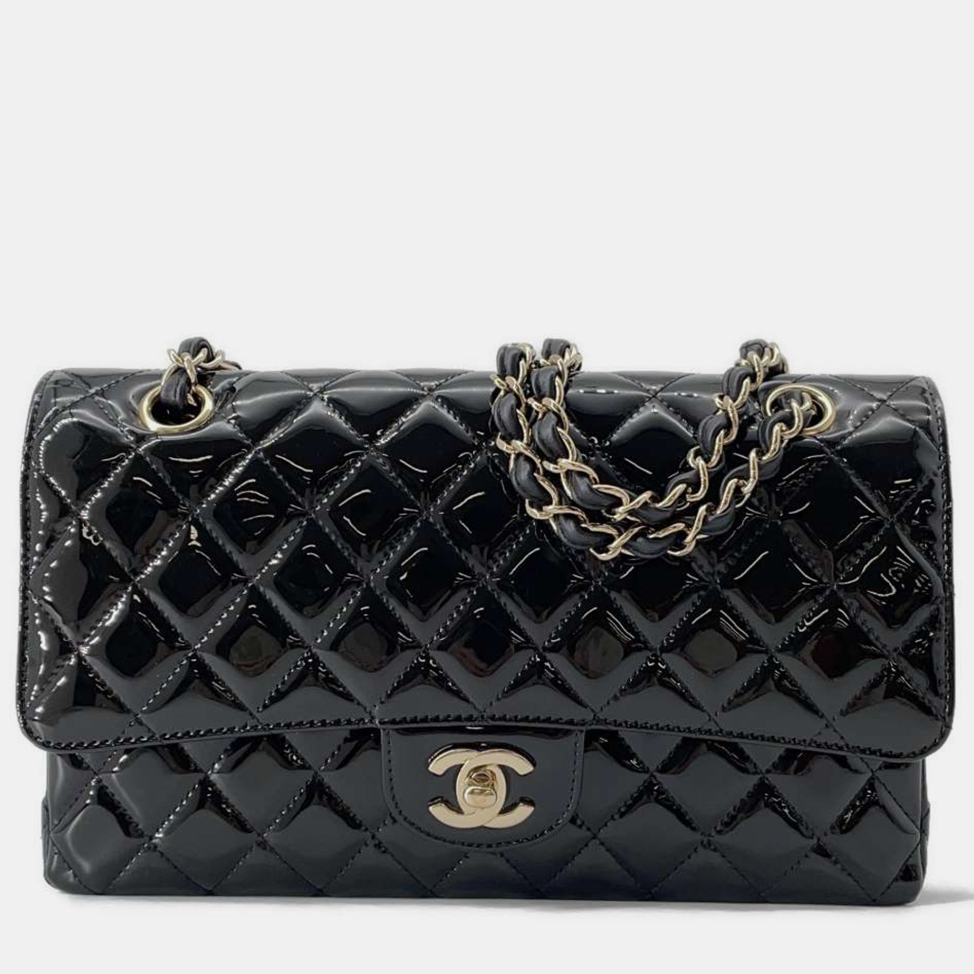 Chanel black patent leather classic double flap bag