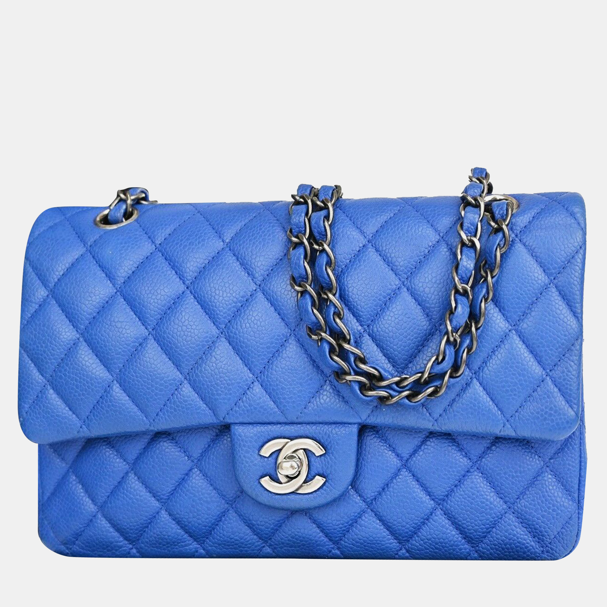 Chanel blue lambskin leather small classic double flap shoulder bags