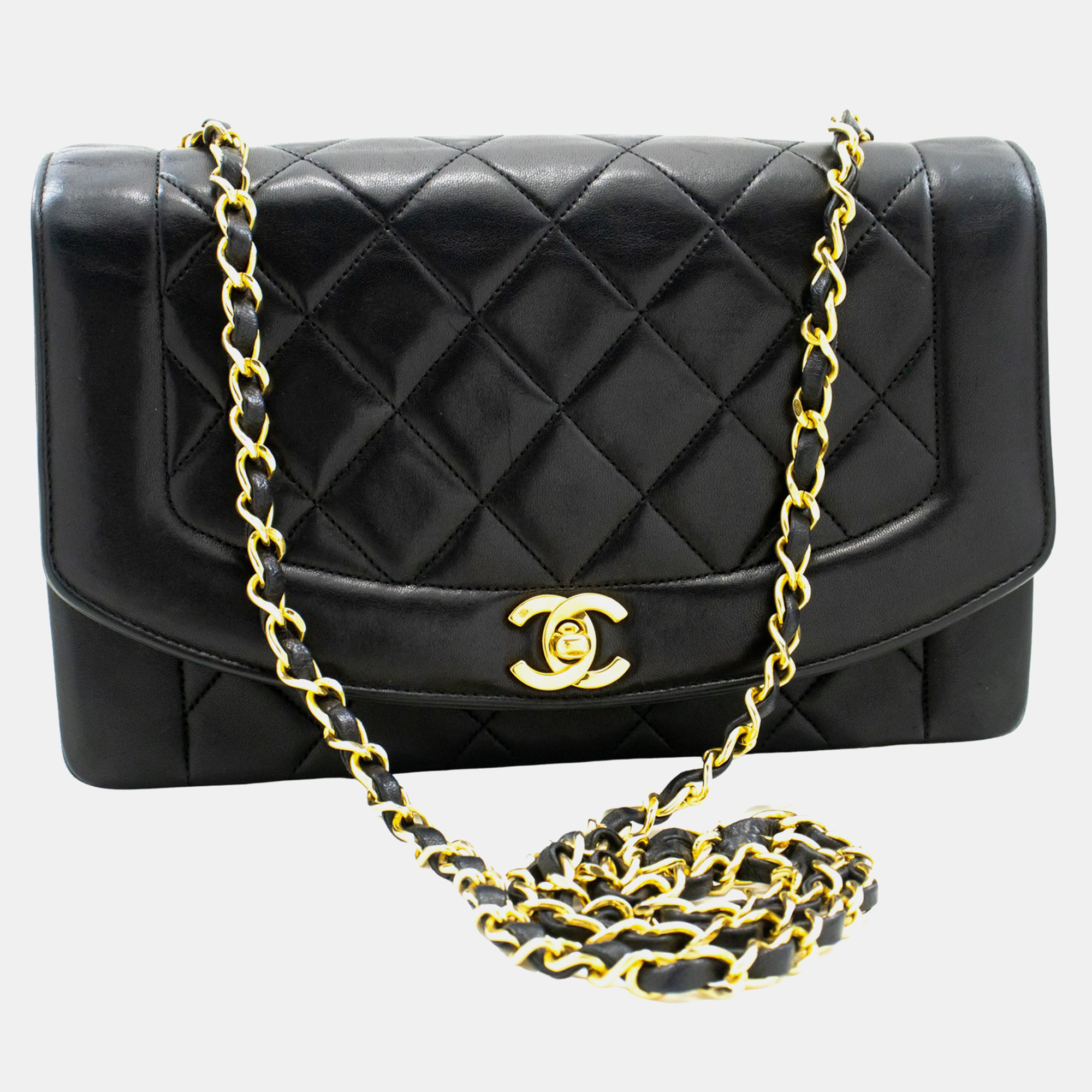 Chanel black leather medium diana flap bag