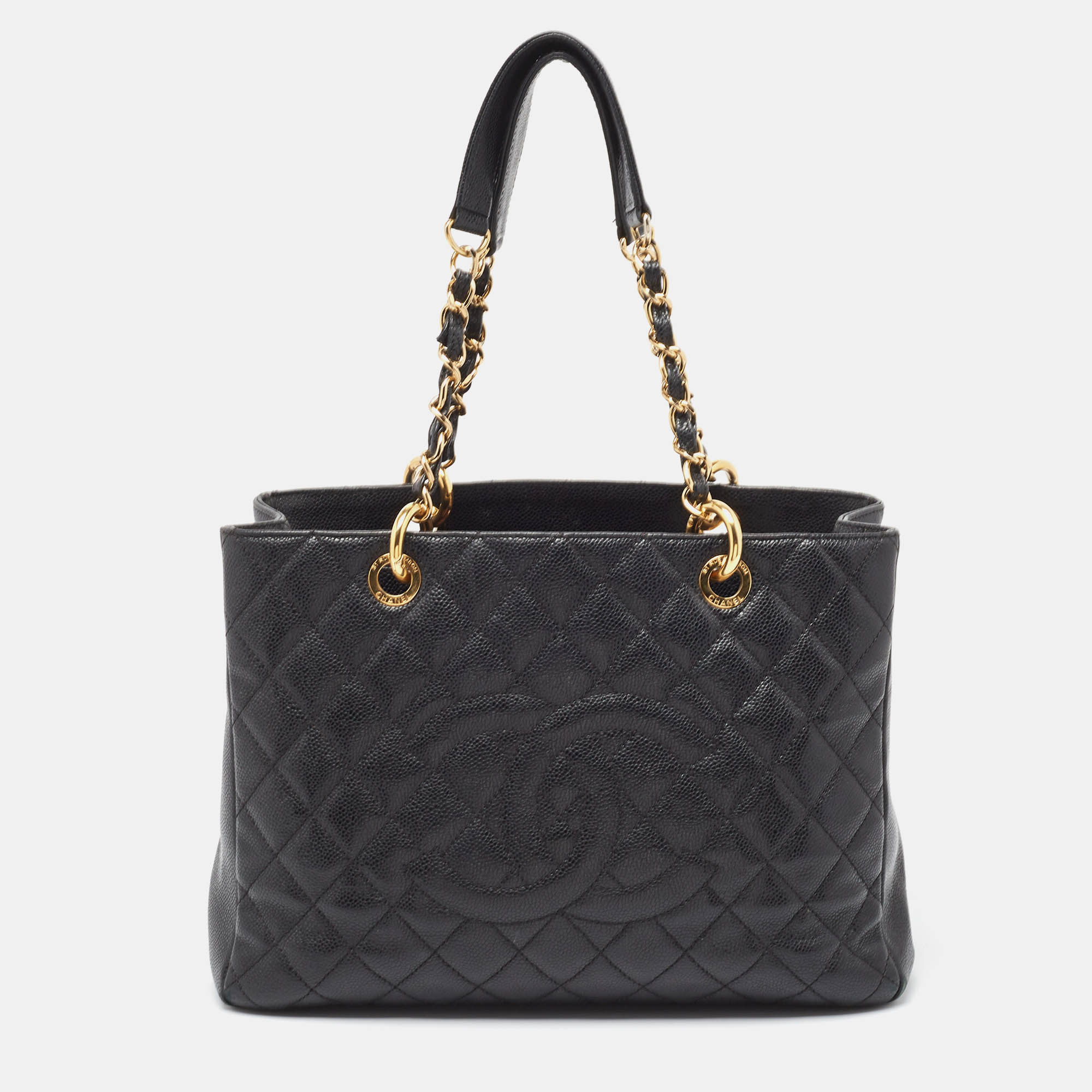 Chanel black quilted caviar leather gst shopper tote