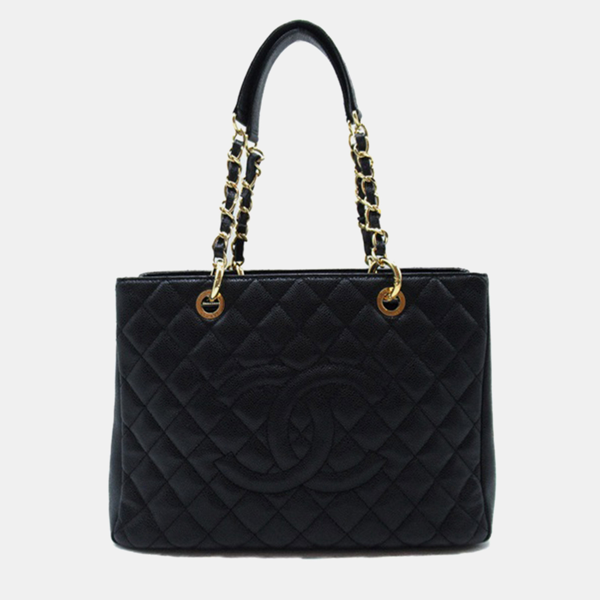 Chanel black cc caviar leather grand shopping tote bag