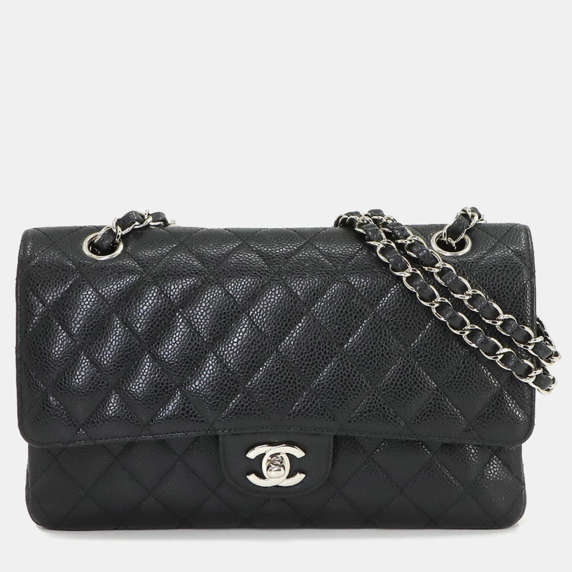 Chanel black caviar leather medium classic double flap shoulder bags